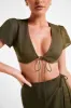 Fatima Linen Crop Top - Khaki sold by Meshki