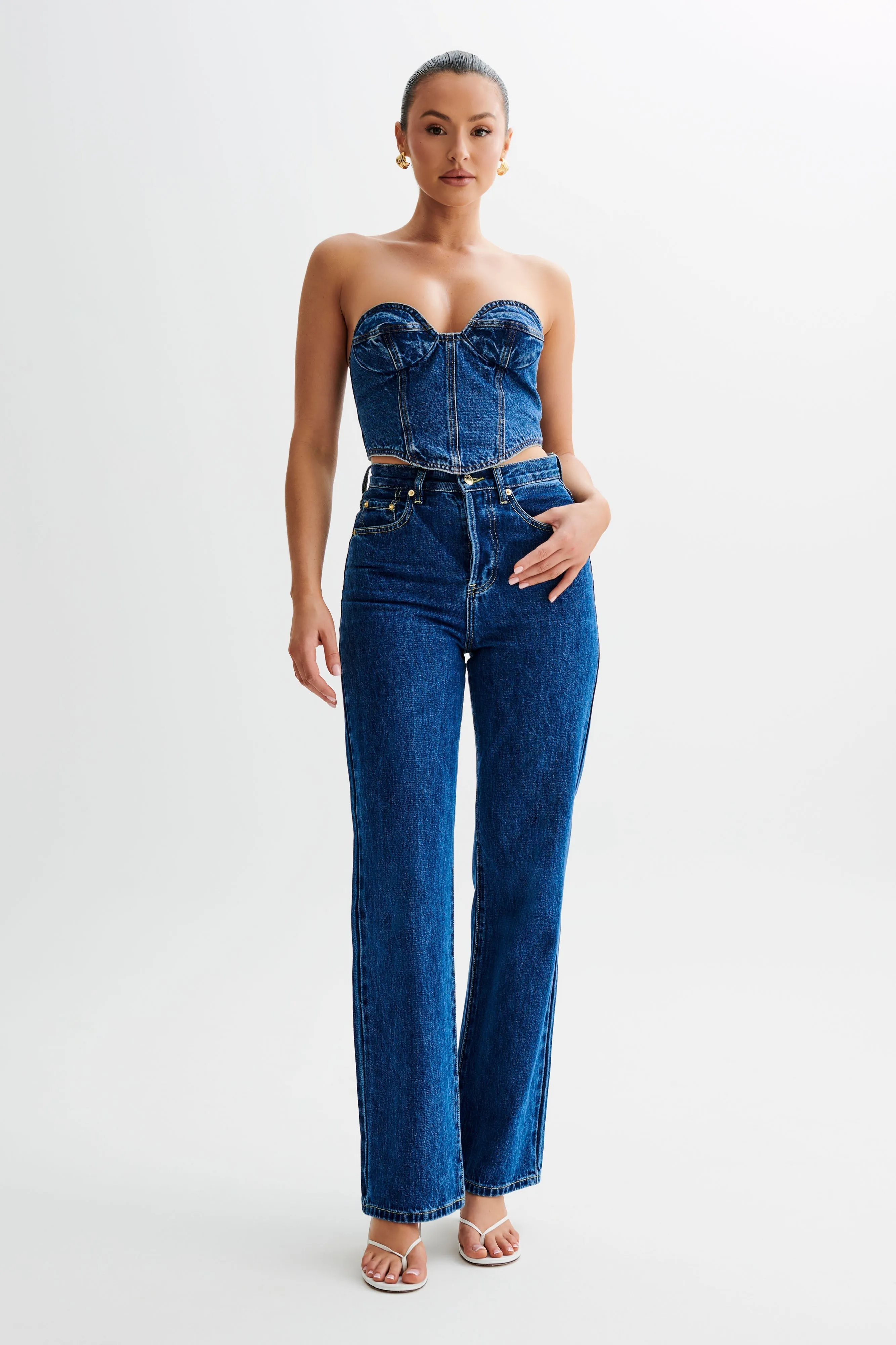 Lana Denim Cupped Corset Top - Dark Blue sold by Meshki product image thumbnail 3