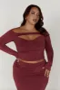 Ceri Off Shoulder Long Sleeve Top - Wine sold by Meshki