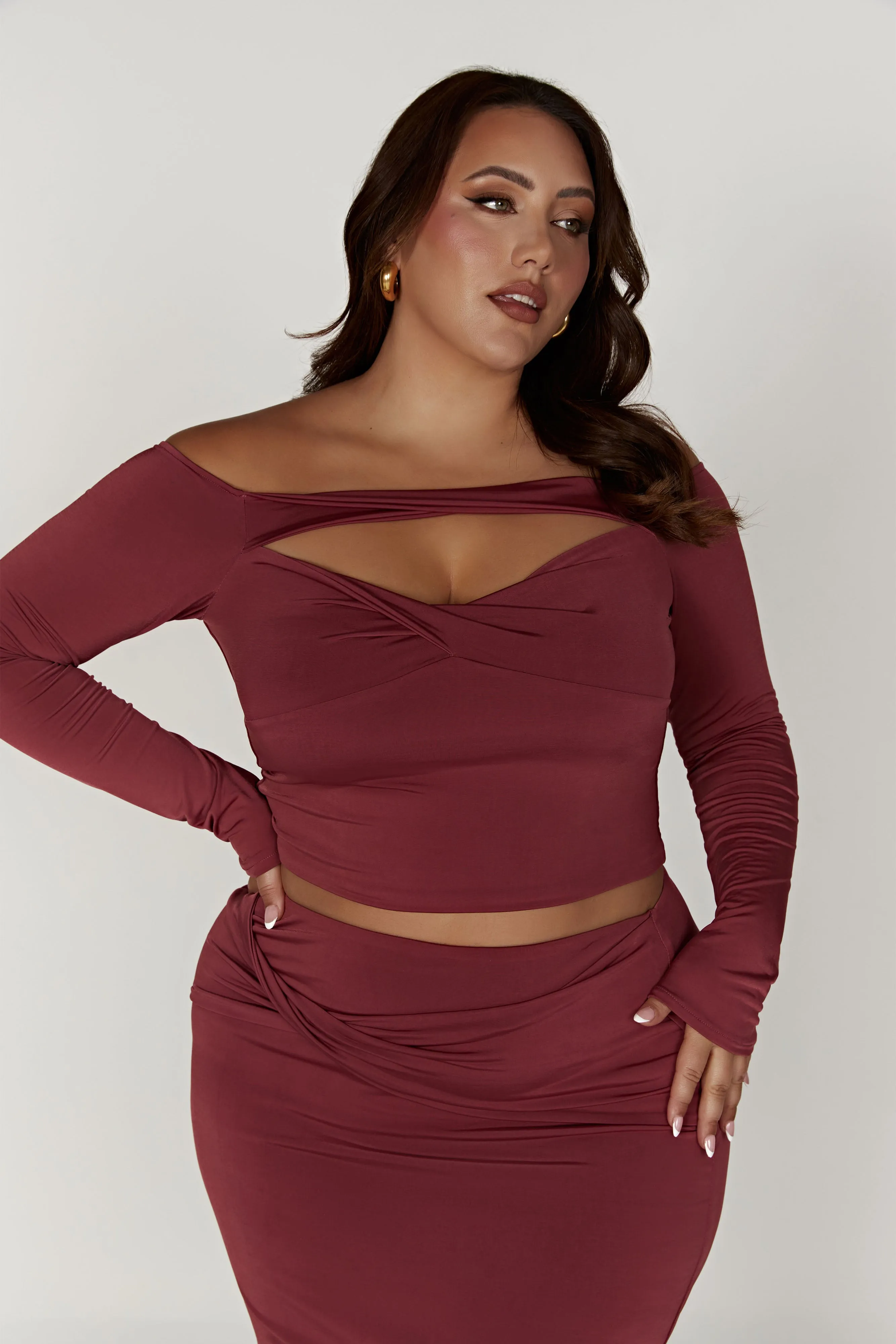 Ceri Off Shoulder Long Sleeve Top - Wine sold by Meshki product image thumbnail 4