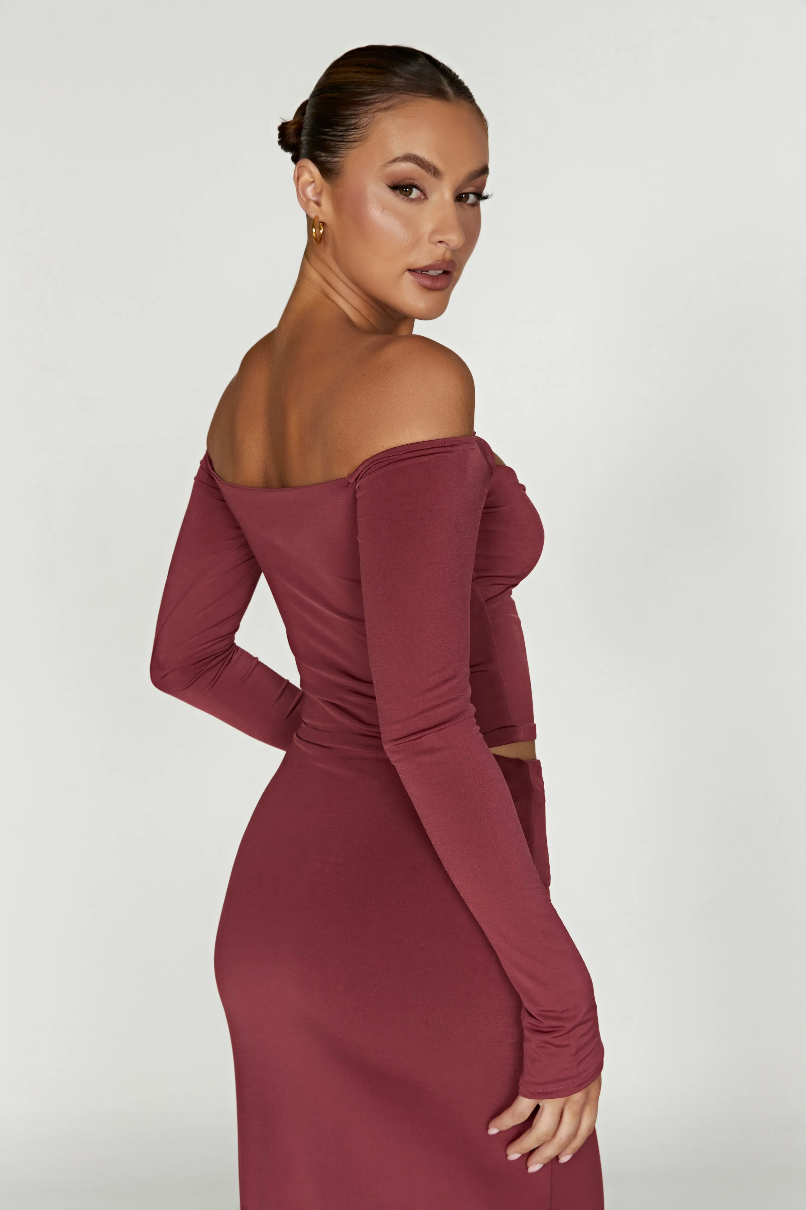 Ceri Off Shoulder Long Sleeve Top - Wine sold by Meshki product image thumbnail 2