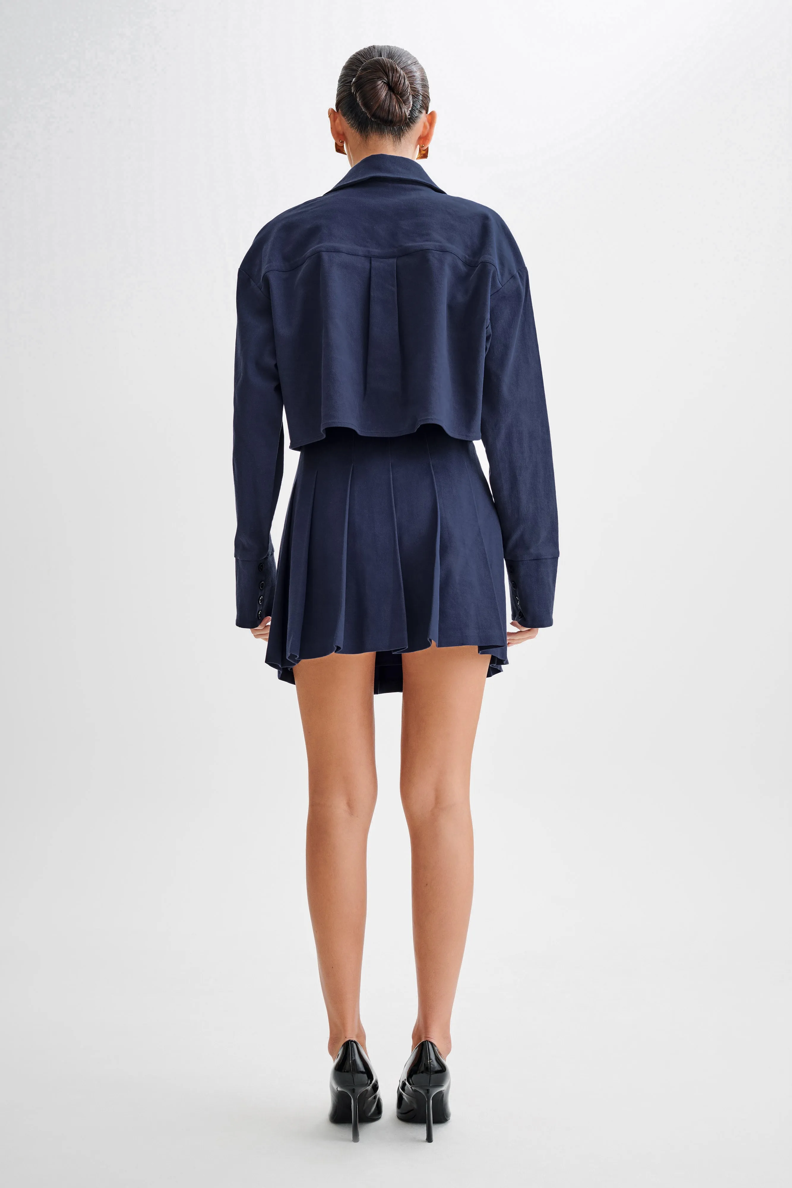Julianna Cotton Pleated Mini Skirt - Navy sold by Meshki product image thumbnail 3