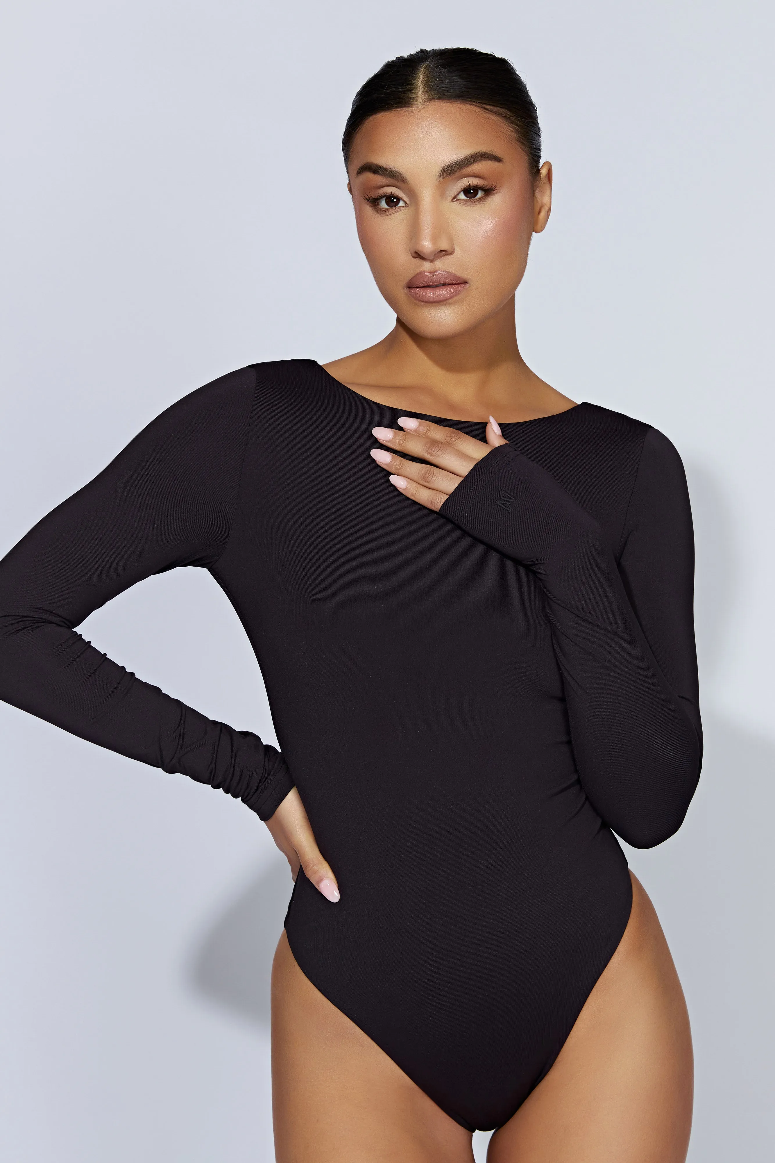 Cheyenne Long Sleeve Plunge Back Bodysuit - Black sold by Meshki product image thumbnail 2