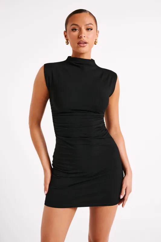 Melania High Neck Mini Dress - Black sold by Meshki
