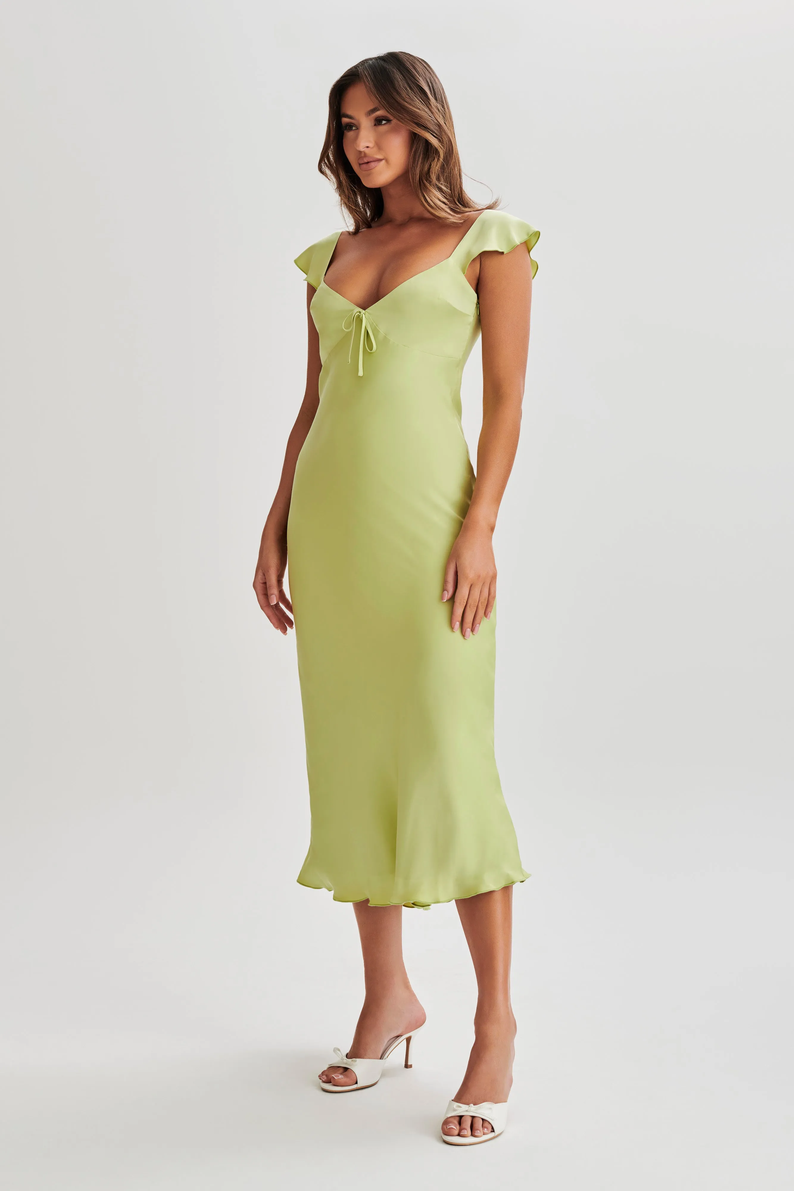 Chantal Short Sleeve Satin Midi Dress - Apple sold by Meshki product image thumbnail 5