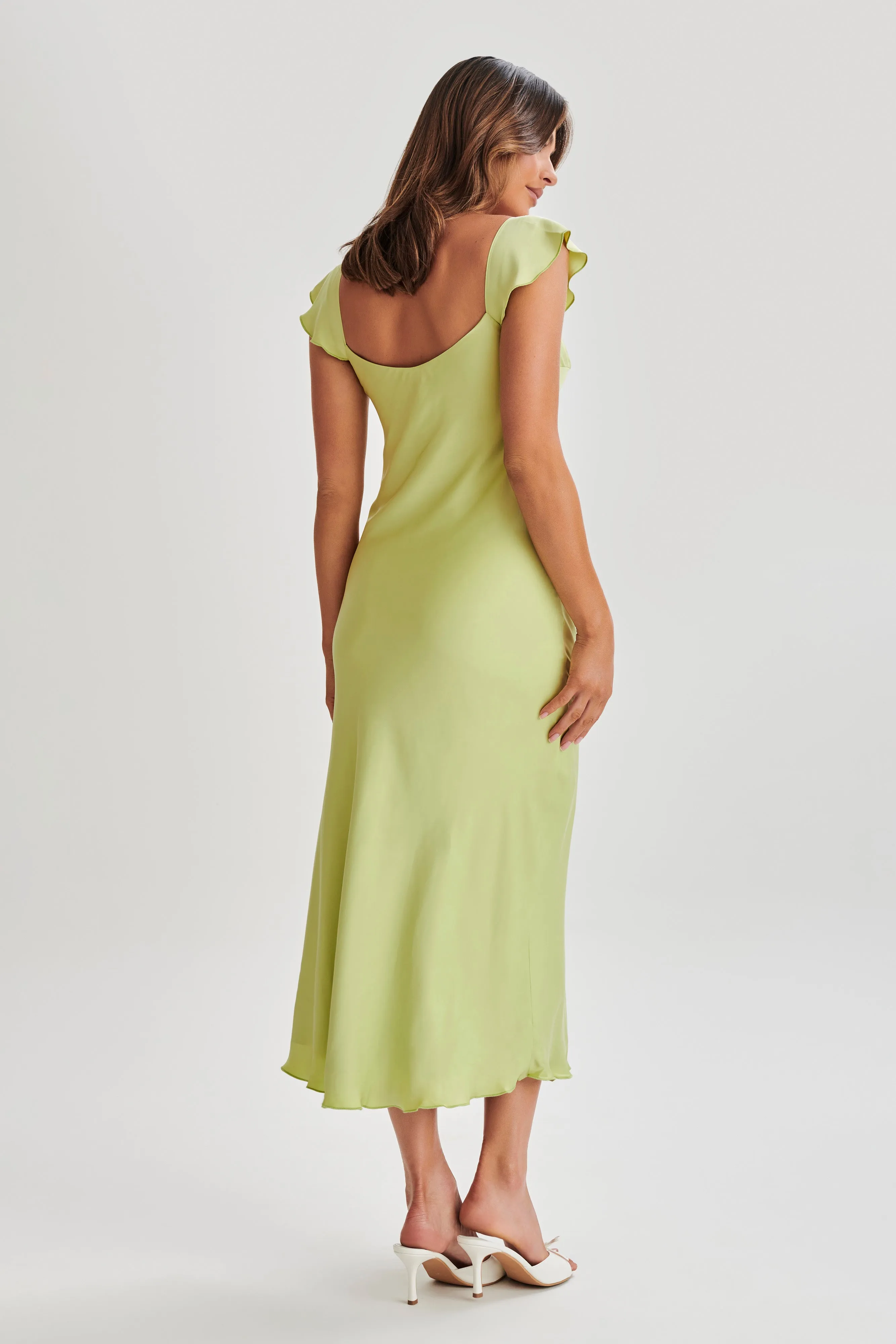 Chantal Short Sleeve Satin Midi Dress - Apple sold by Meshki product image thumbnail 3