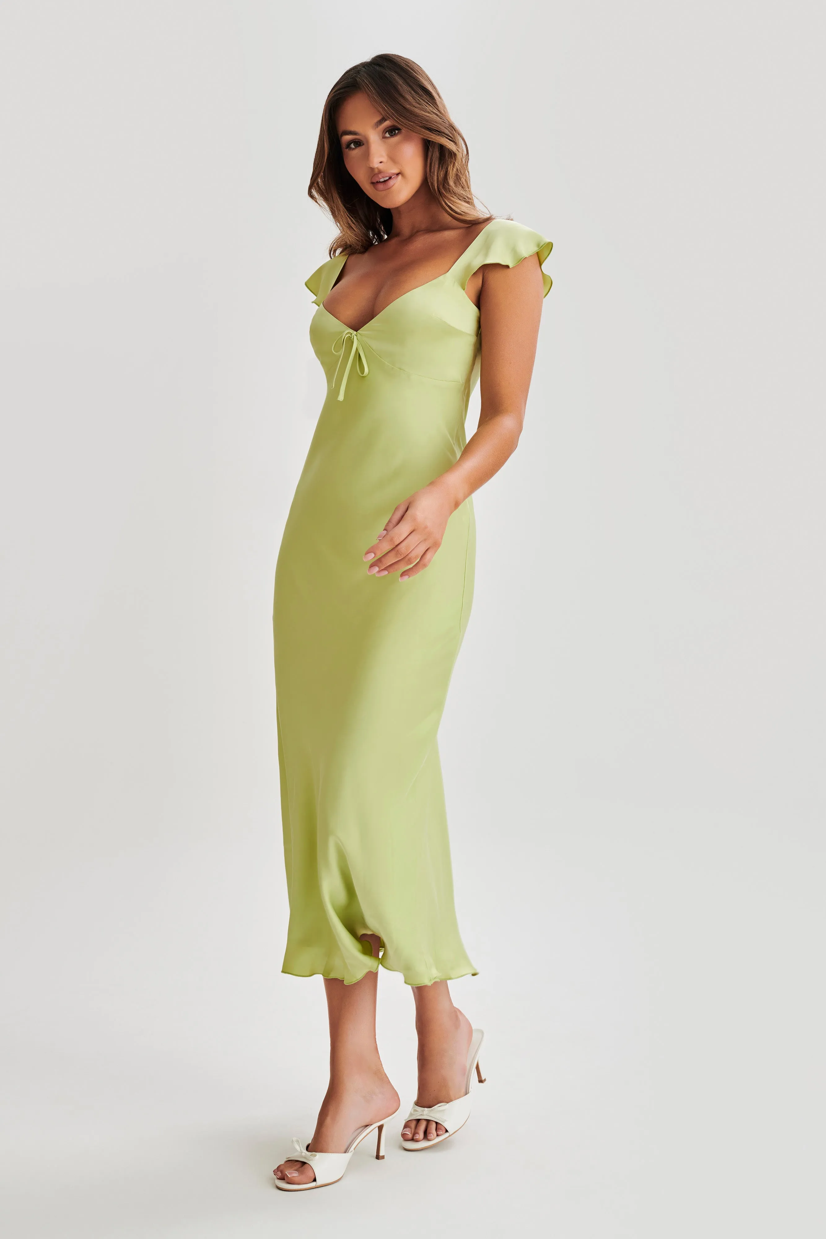 Chantal Short Sleeve Satin Midi Dress - Apple sold by Meshki product image thumbnail 4