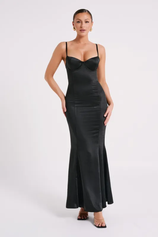 Katya Cupped Satin Maxi Dress - Black sold by Meshki
