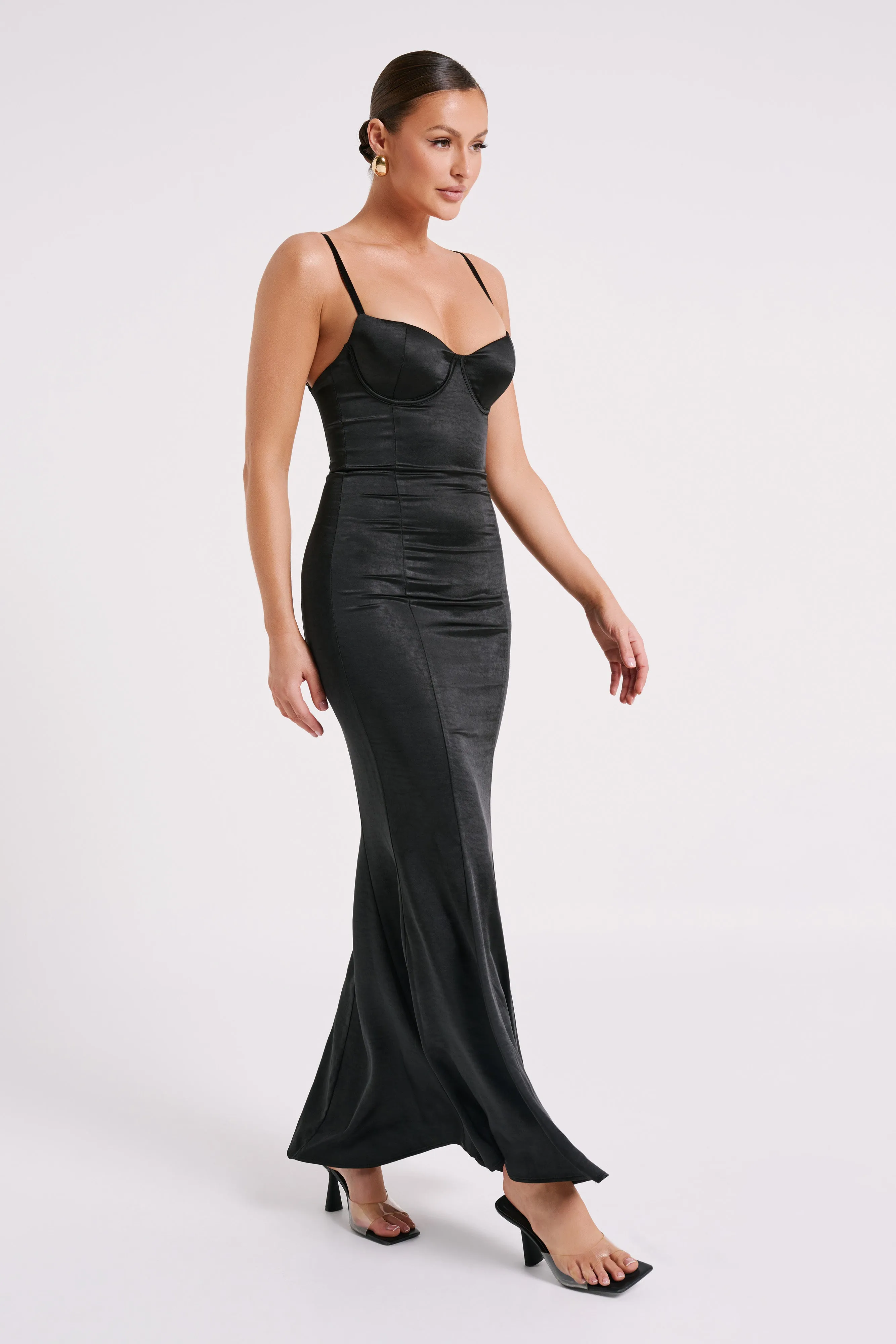 Katya Cupped Satin Maxi Dress - Black sold by Meshki product image thumbnail 5