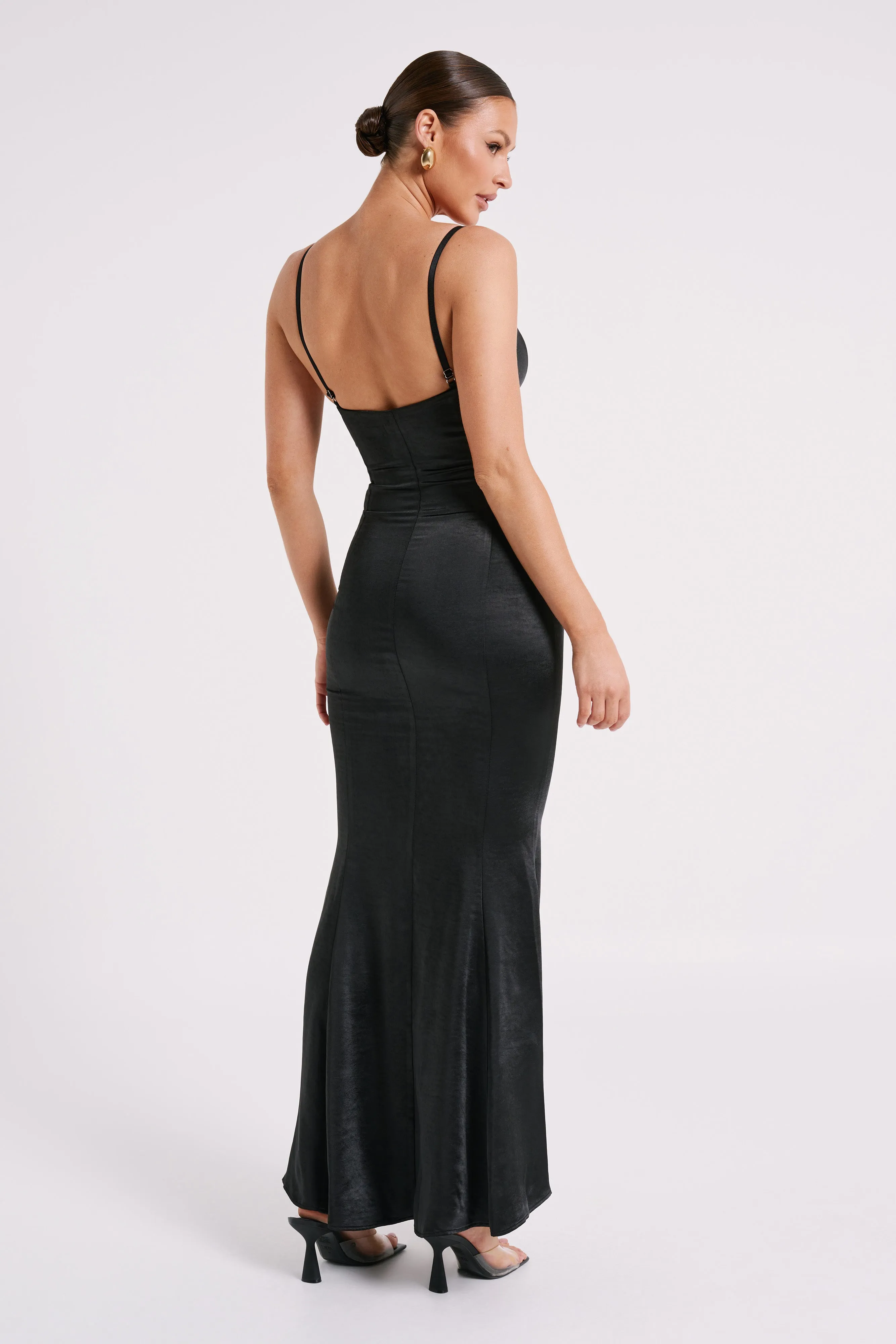 Katya Cupped Satin Maxi Dress - Black sold by Meshki product image thumbnail 3