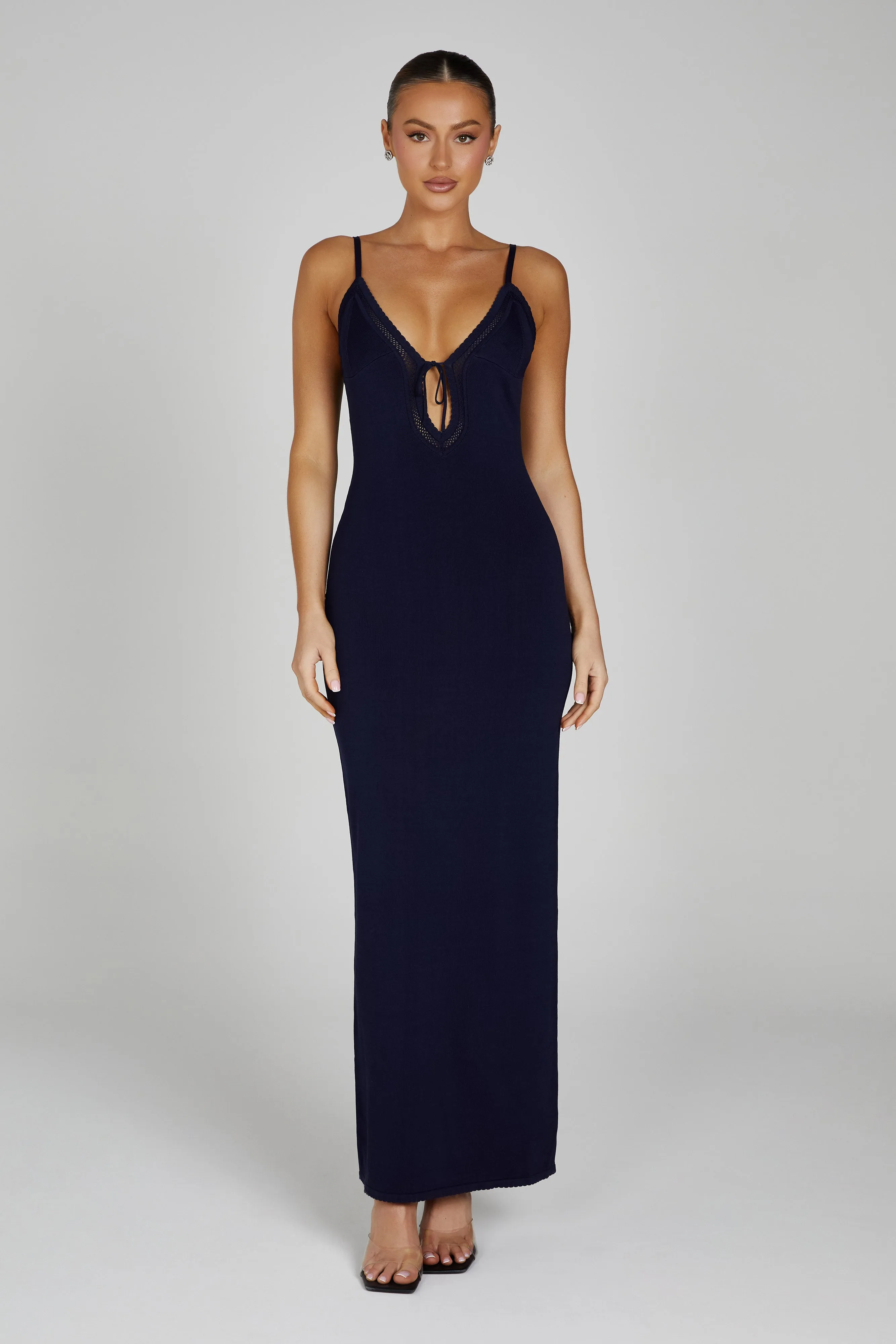 Maia Pointelle Knit Maxi Dress - Navy sold by Meshki