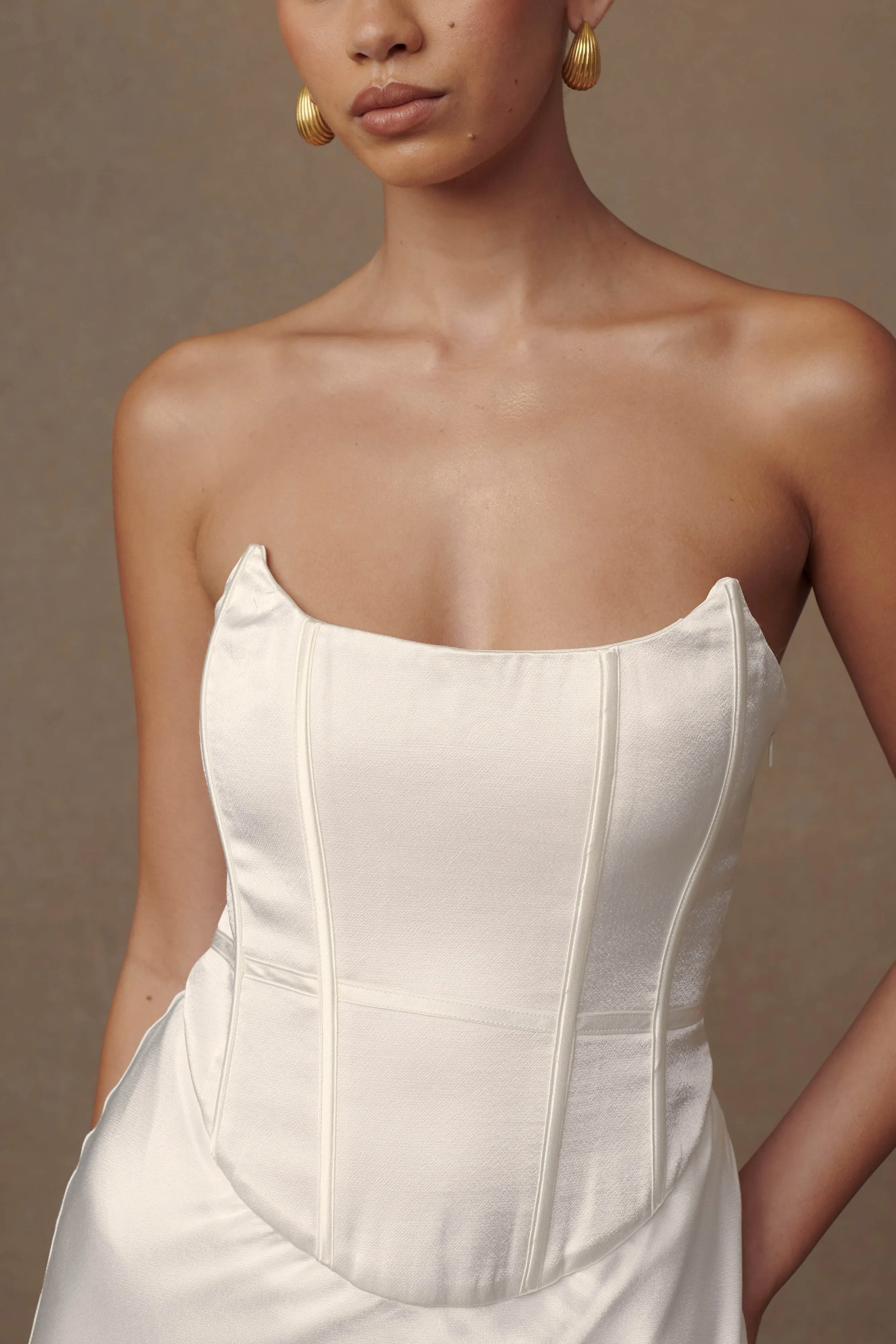 Harlow Satin Strapless Maxi Dress - Ivory sold by Meshki product image thumbnail 2