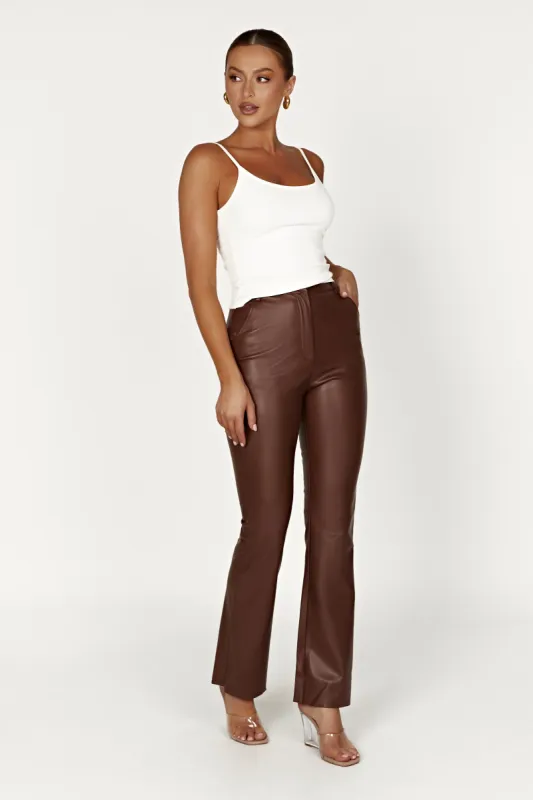 Tyra Straight Leg Faux Leather Pants - Chocolate sold by Meshki