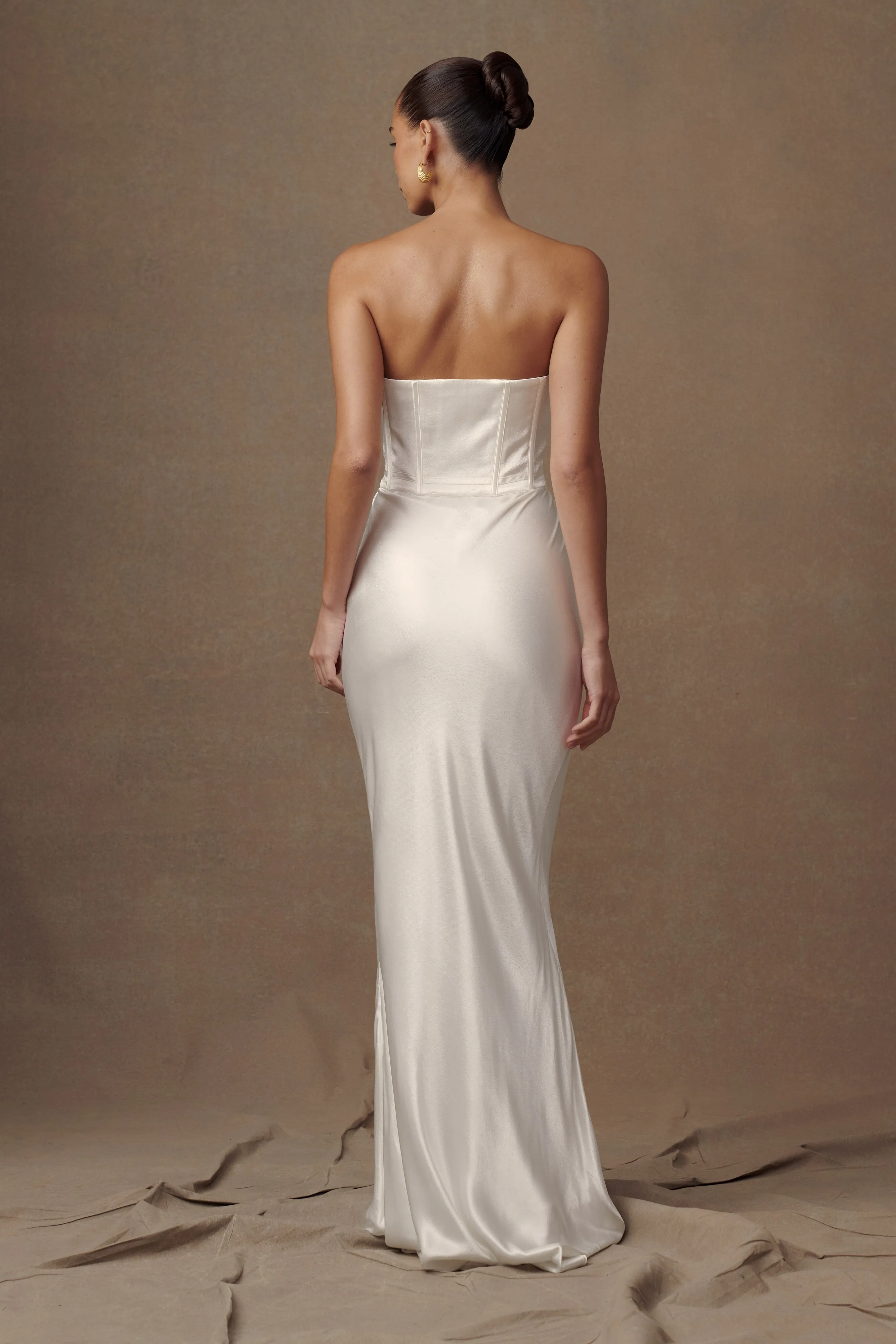 Harlow Satin Strapless Maxi Dress - Ivory sold by Meshki product image thumbnail 3