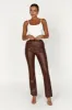 Tyra Straight Leg Faux Leather Pants - Chocolate sold by Meshki