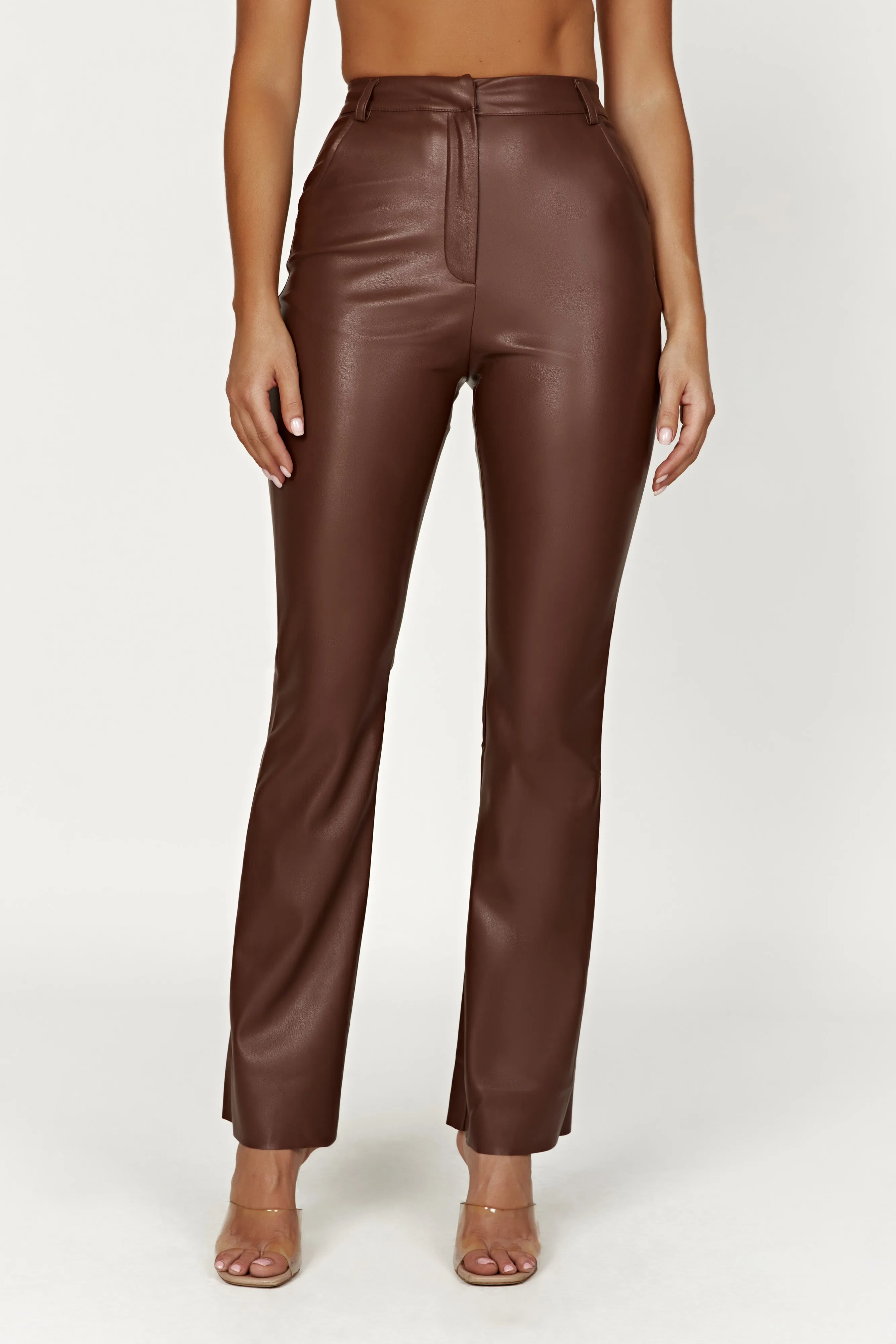 Tyra Straight Leg Faux Leather Pants - Chocolate sold by Meshki product image thumbnail 2
