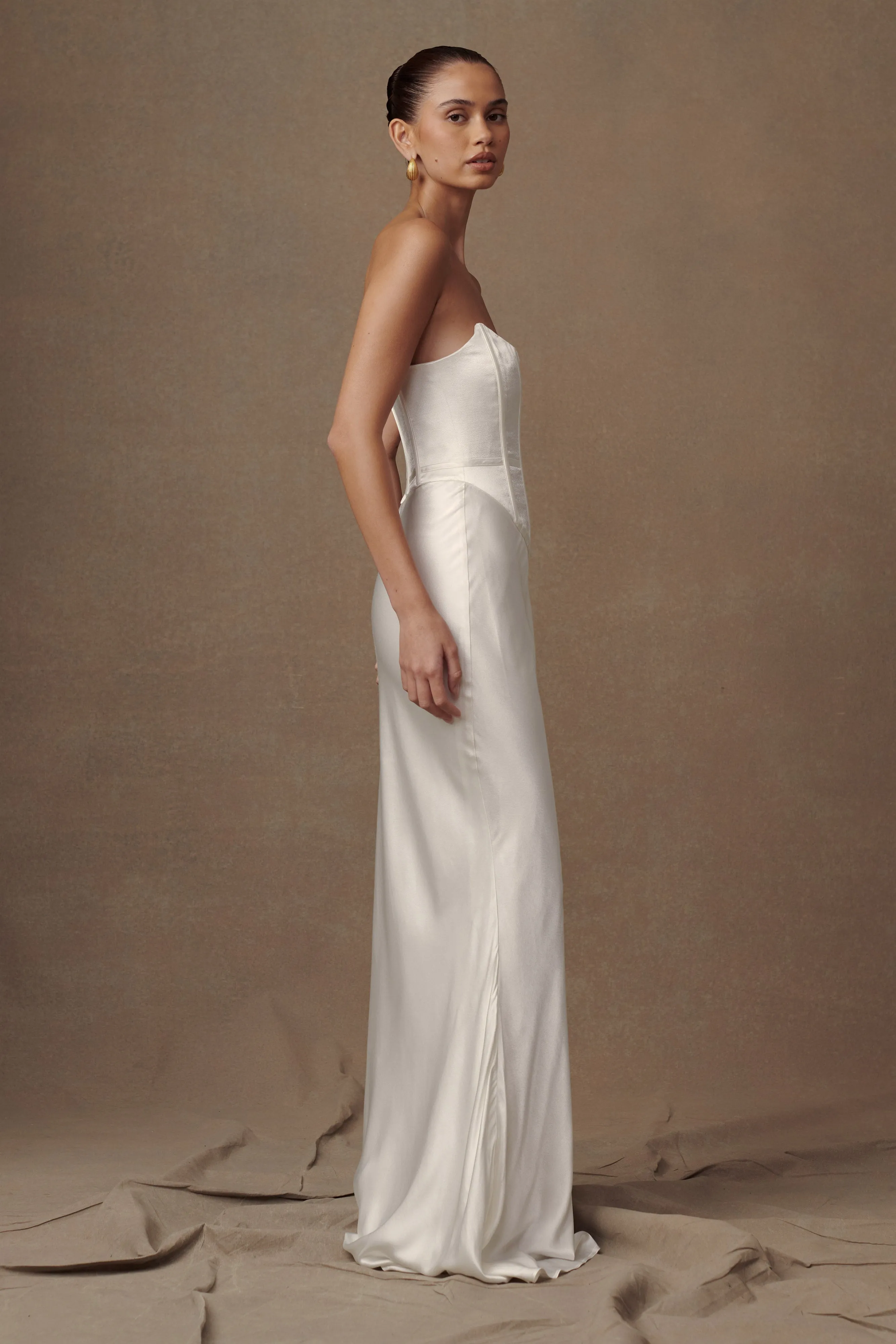 Harlow Satin Strapless Maxi Dress - Ivory sold by Meshki product image thumbnail 4