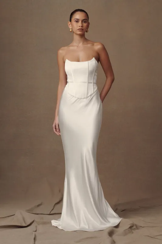 Harlow Satin Strapless Maxi Dress - Ivory sold by Meshki