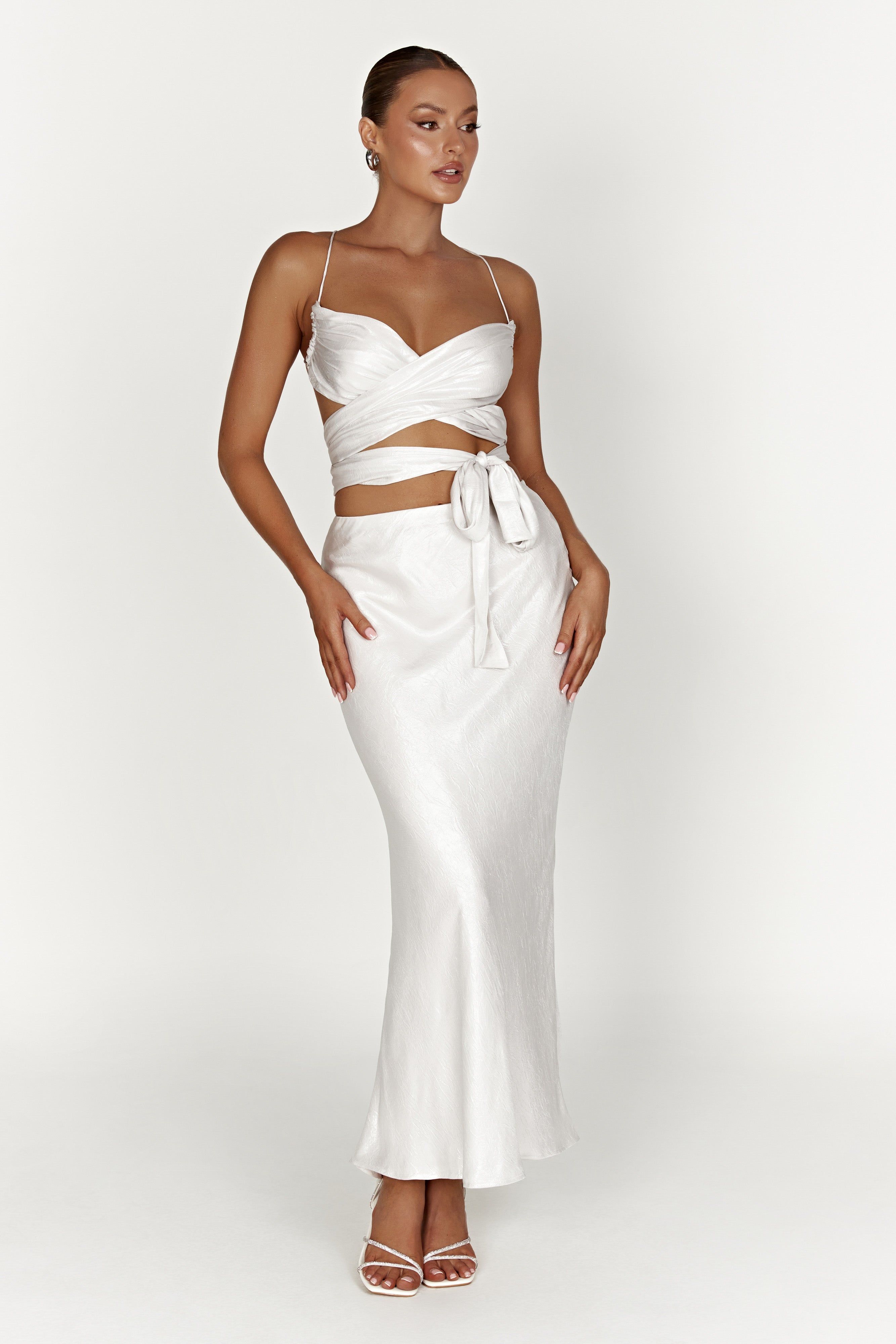 Georgie Wrap Over Tie Top - Pearl sold by Meshki product image thumbnail 4