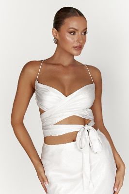 Georgie Wrap Over Tie Top - Pearl sold by Meshki