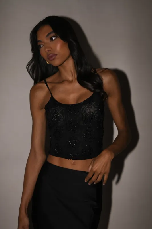 Greta Rose Beaded Camisole - Black sold by Meshki