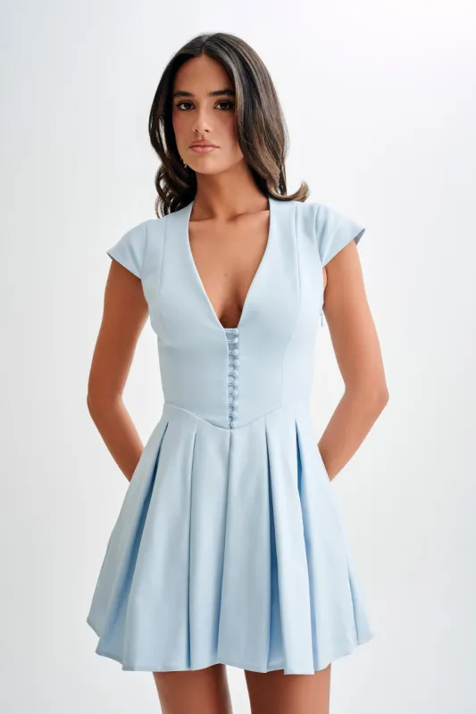 Keely Cotton Cap Sleeve Mini Dress - Sky Blue sold by Meshki