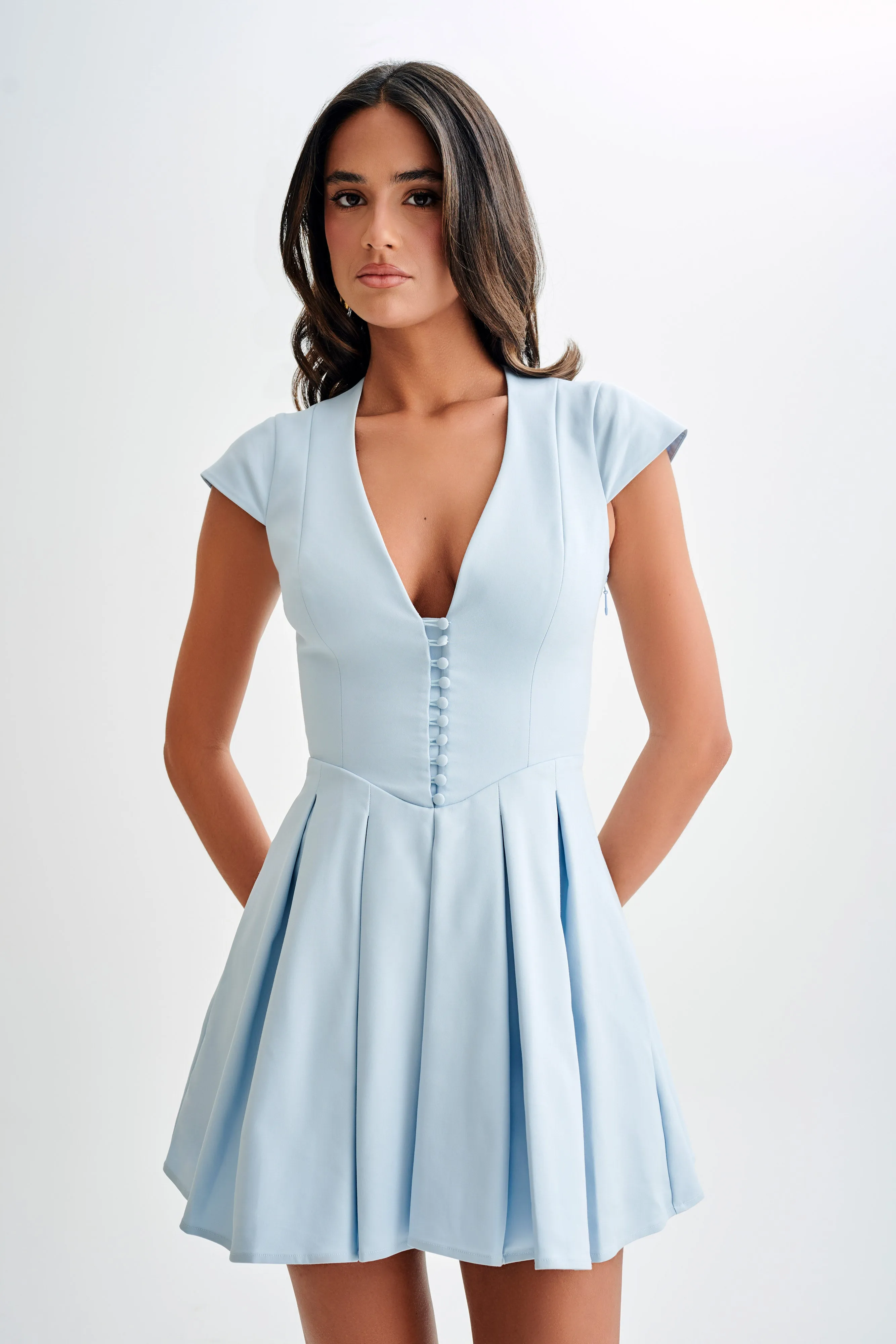 Keely Cotton Cap Sleeve Mini Dress - Sky Blue sold by Meshki