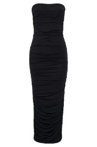 Inaya Ruched Midi Dress - Black sold by Meshki