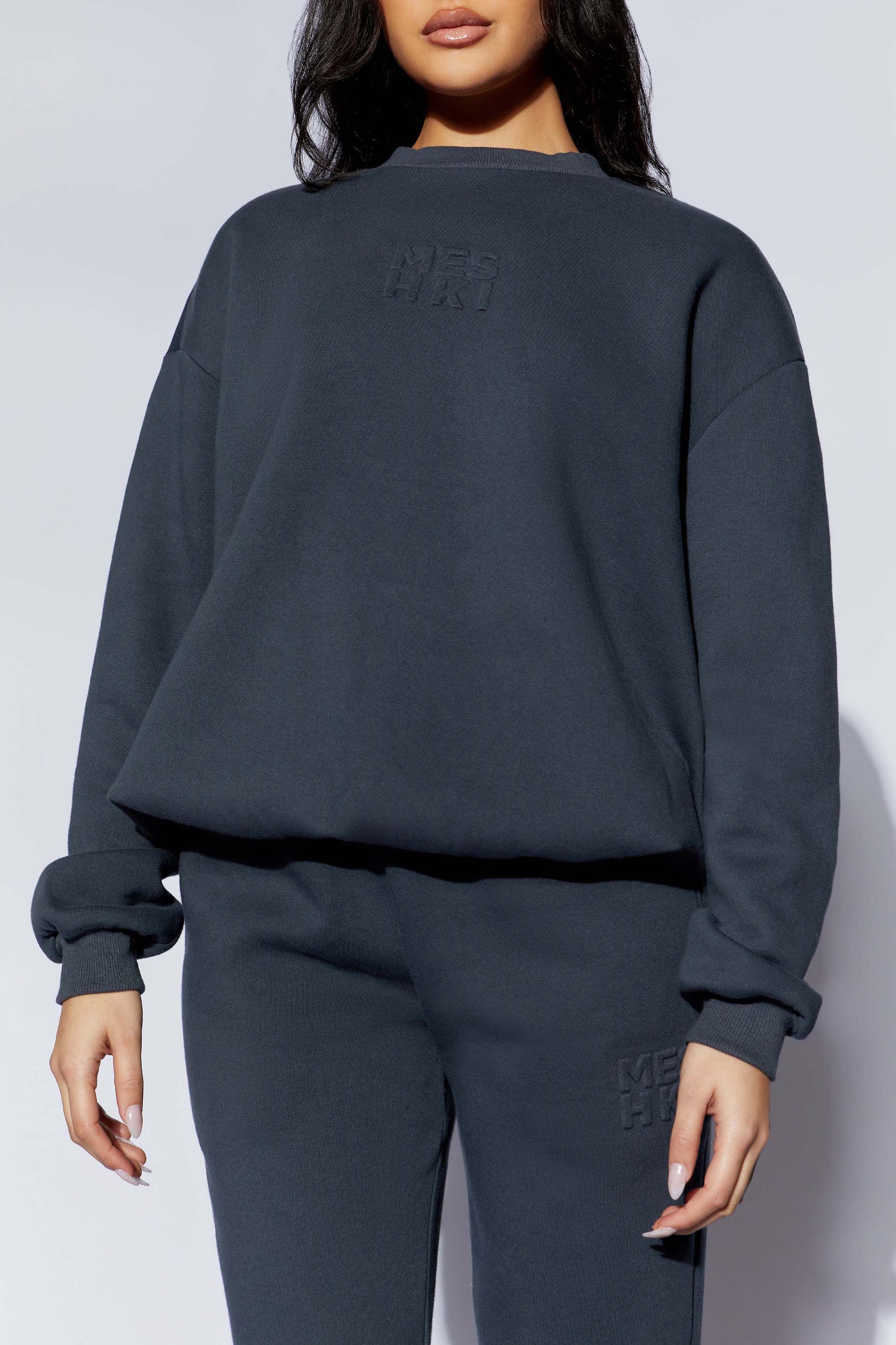 Sutton Embossed Fleeceback Crewneck - Charcoal sold by Meshki product image thumbnail 7