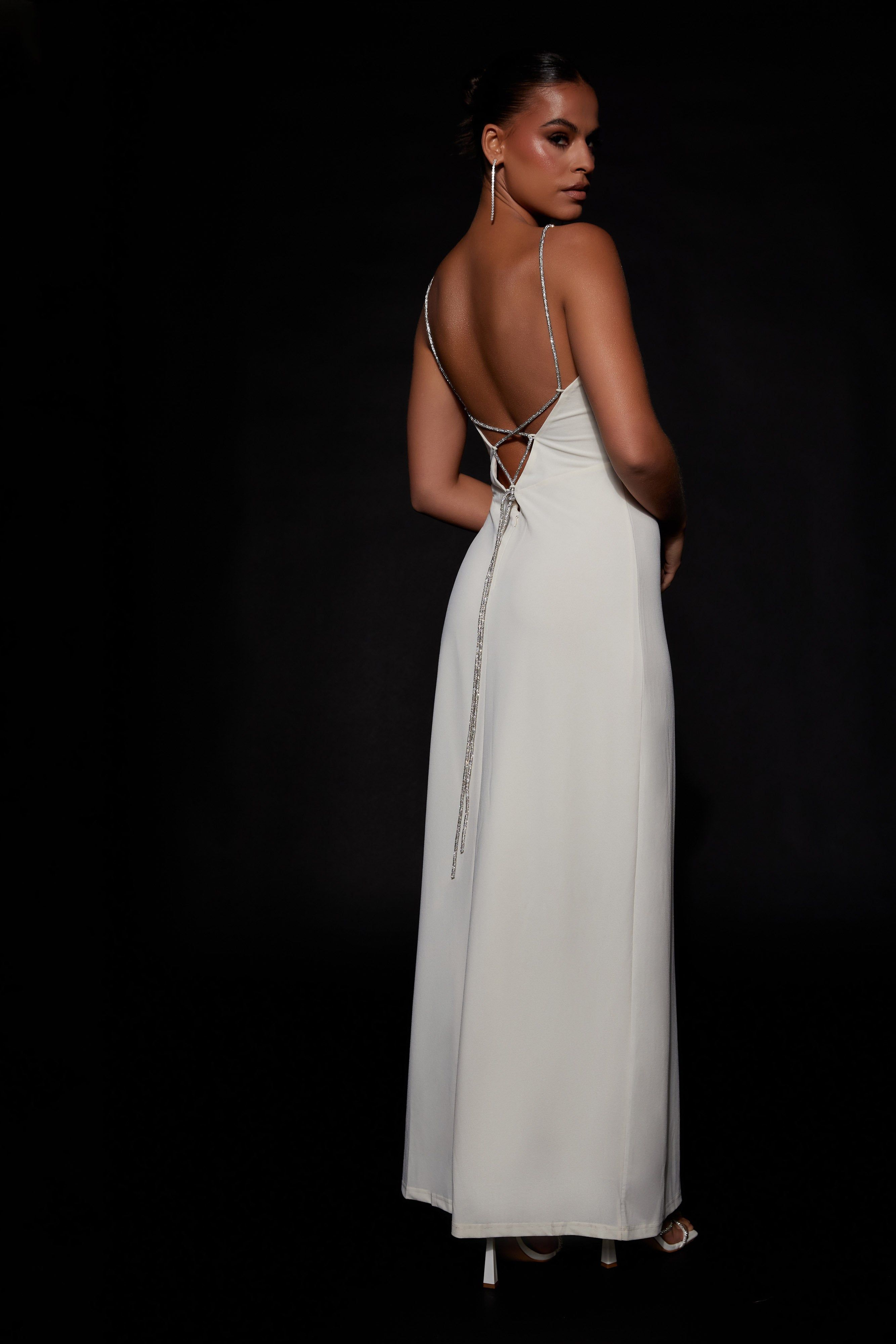 Dionne Criss Cross Diamante Maxi Dress - Bone sold by Meshki