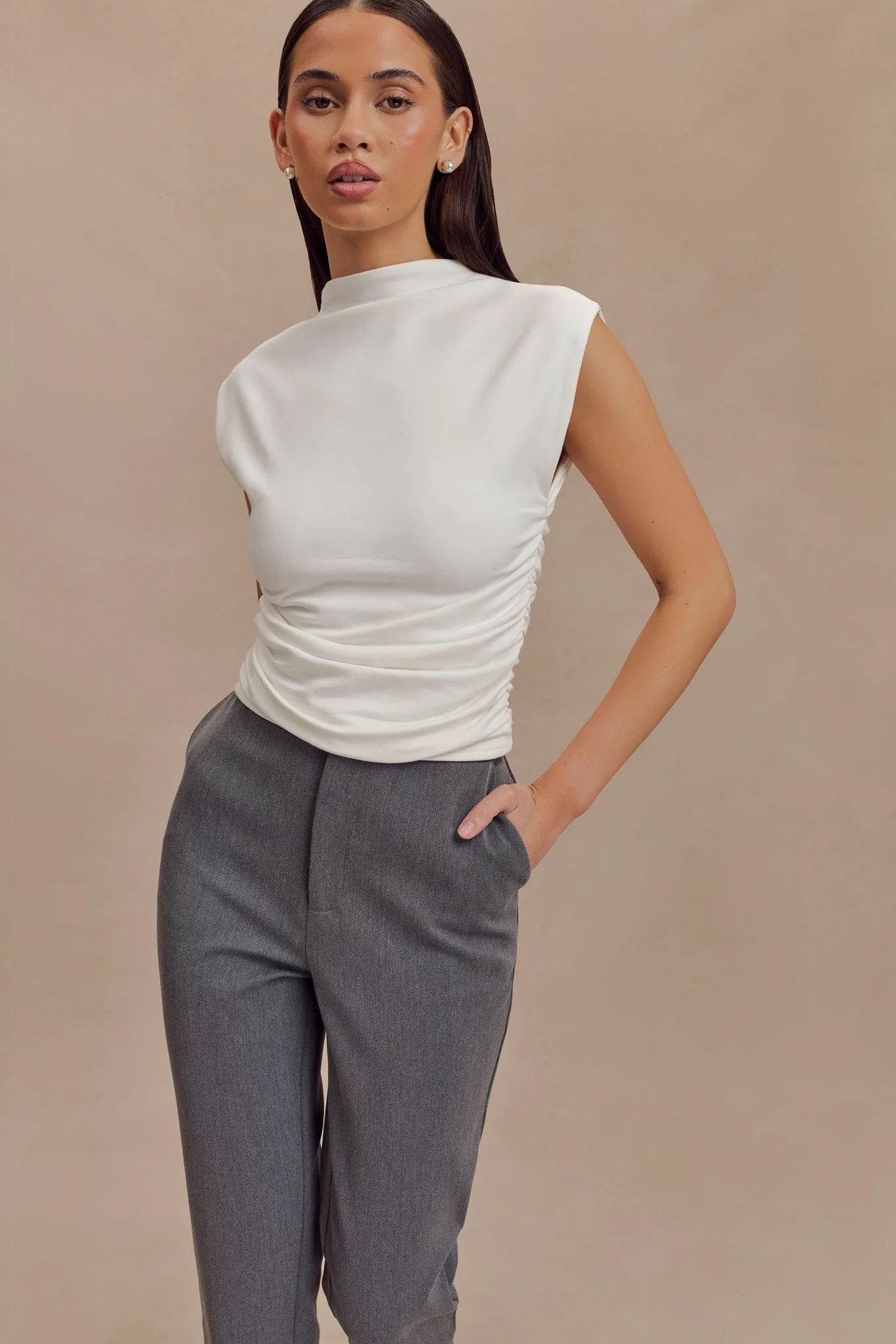 Ellia High Neck Sleeveless Top - White sold by Meshki product image thumbnail 3