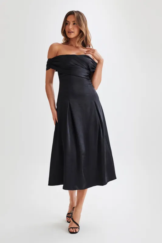 Sofie Off Shoulder Midi Dress - Black sold by Meshki