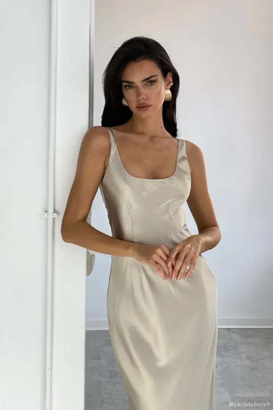 Arora Corset Maxi Dress - Champagne sold by Meshki