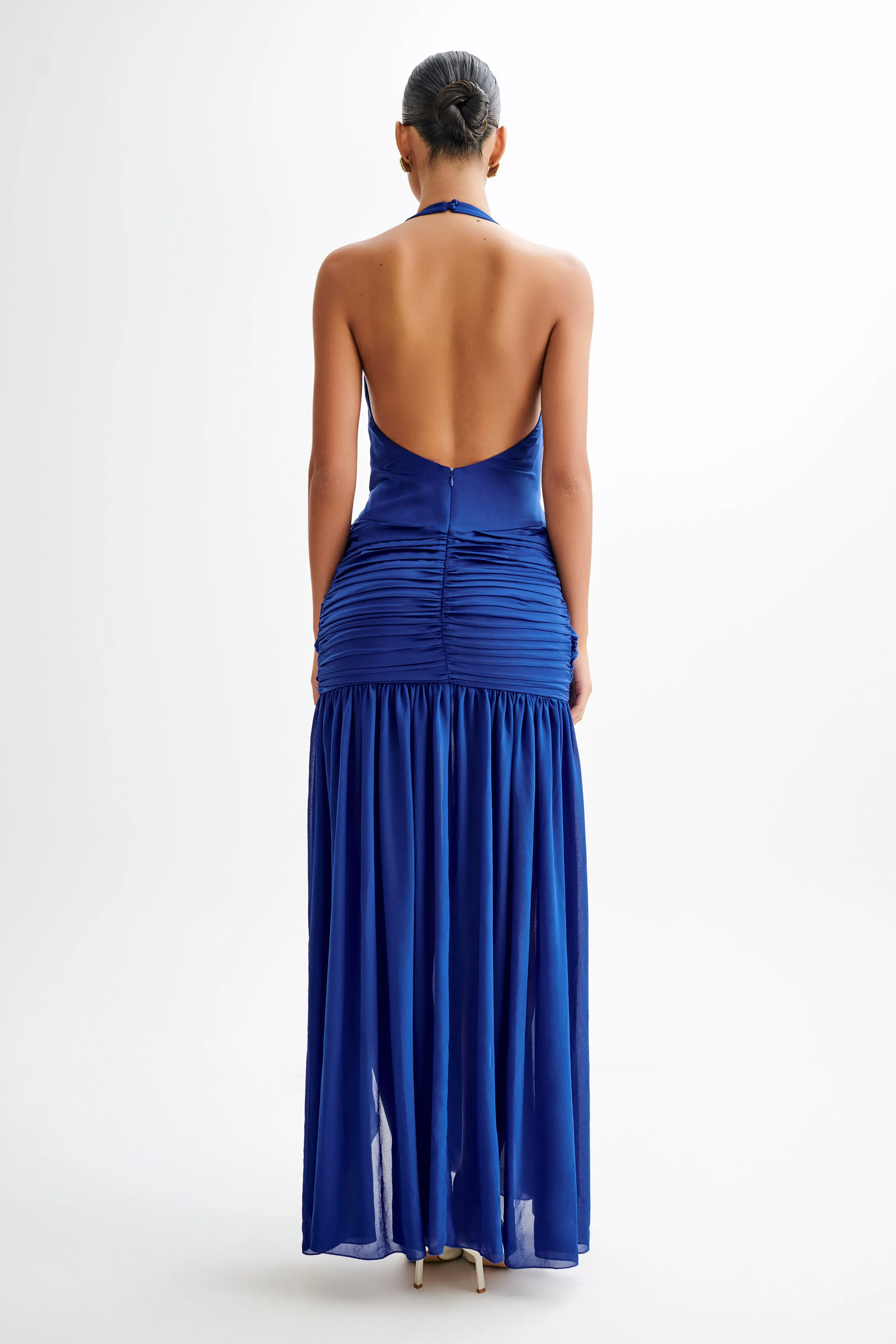 Graziana Satin Chiffon Plunge Maxi Dress - Cobalt Blue sold by Meshki product image thumbnail 2