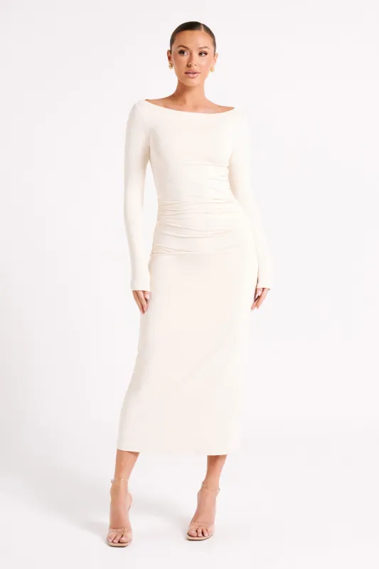 Anya Recycled Nylon Long Sleeve Midi Dress - Sand sold by Meshki