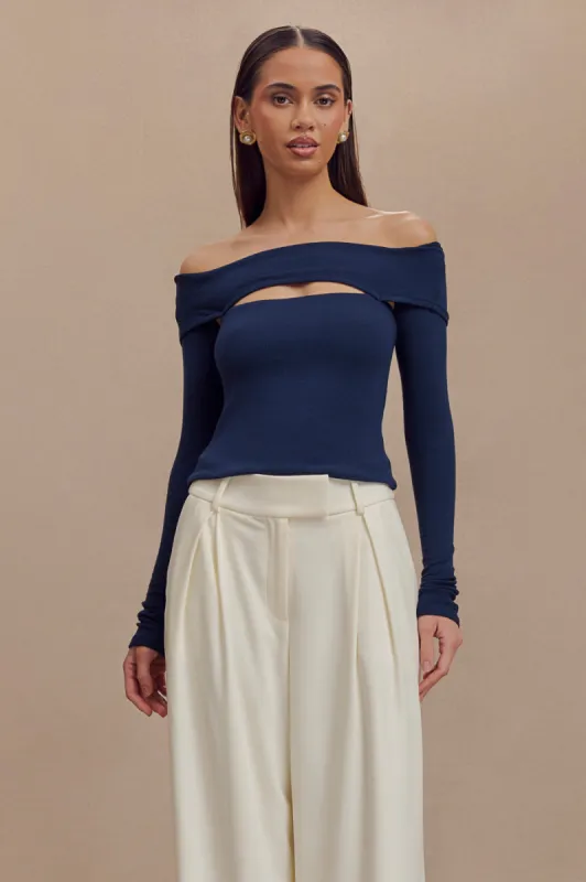 Briah Cut Out Modal Long Sleeve Top - Dark Navy made by Meshki