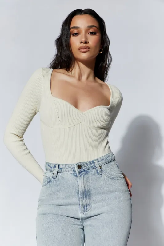 Rinna Recycled Knit Scoop Neck Bodysuit - Cream sold by Meshki