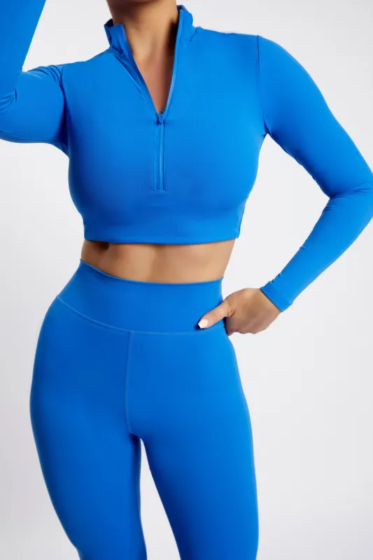 Greta Zip Up Long Sleeve Crop Top - Cobalt Blue made by Meshki