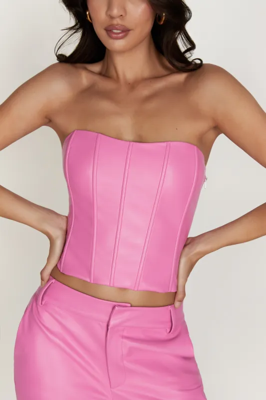 Matilda Long Line Faux Leather Corset Top - Rose Pink made by Meshki