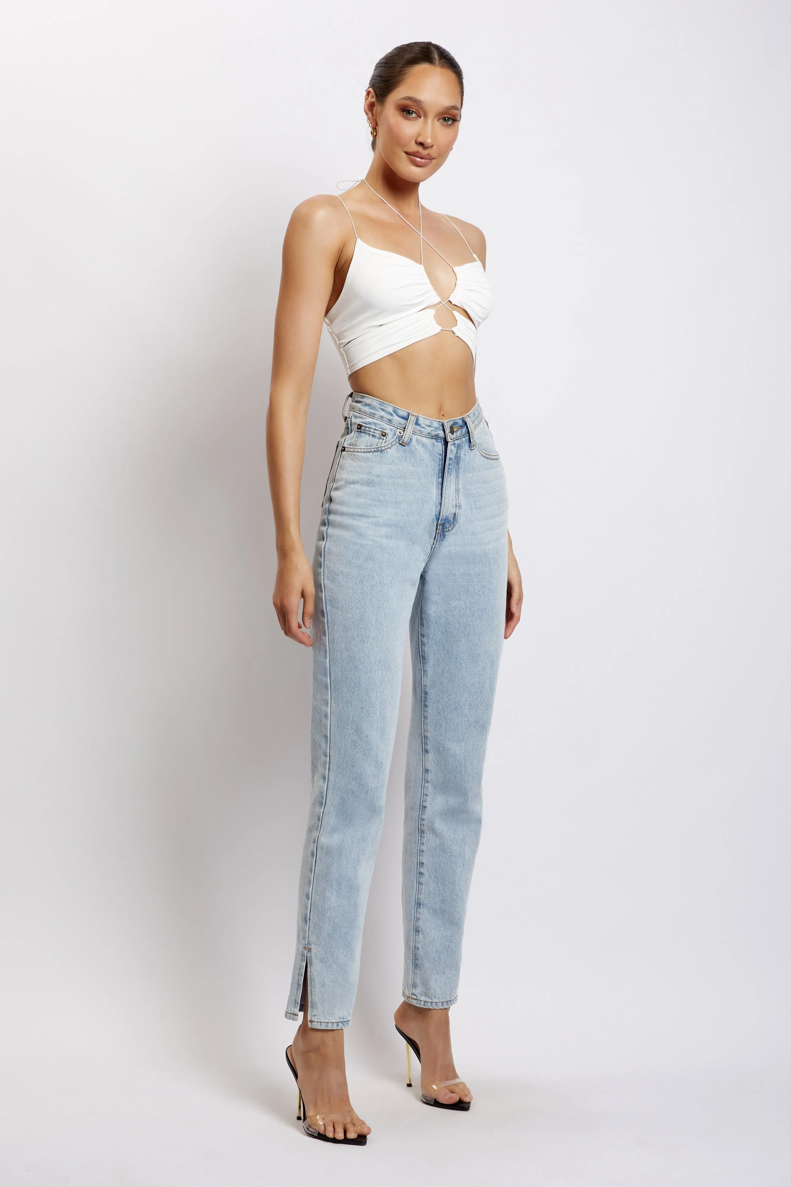 Phoenix Cut Out Ruched Crop Top - White sold by Meshki product image thumbnail 4