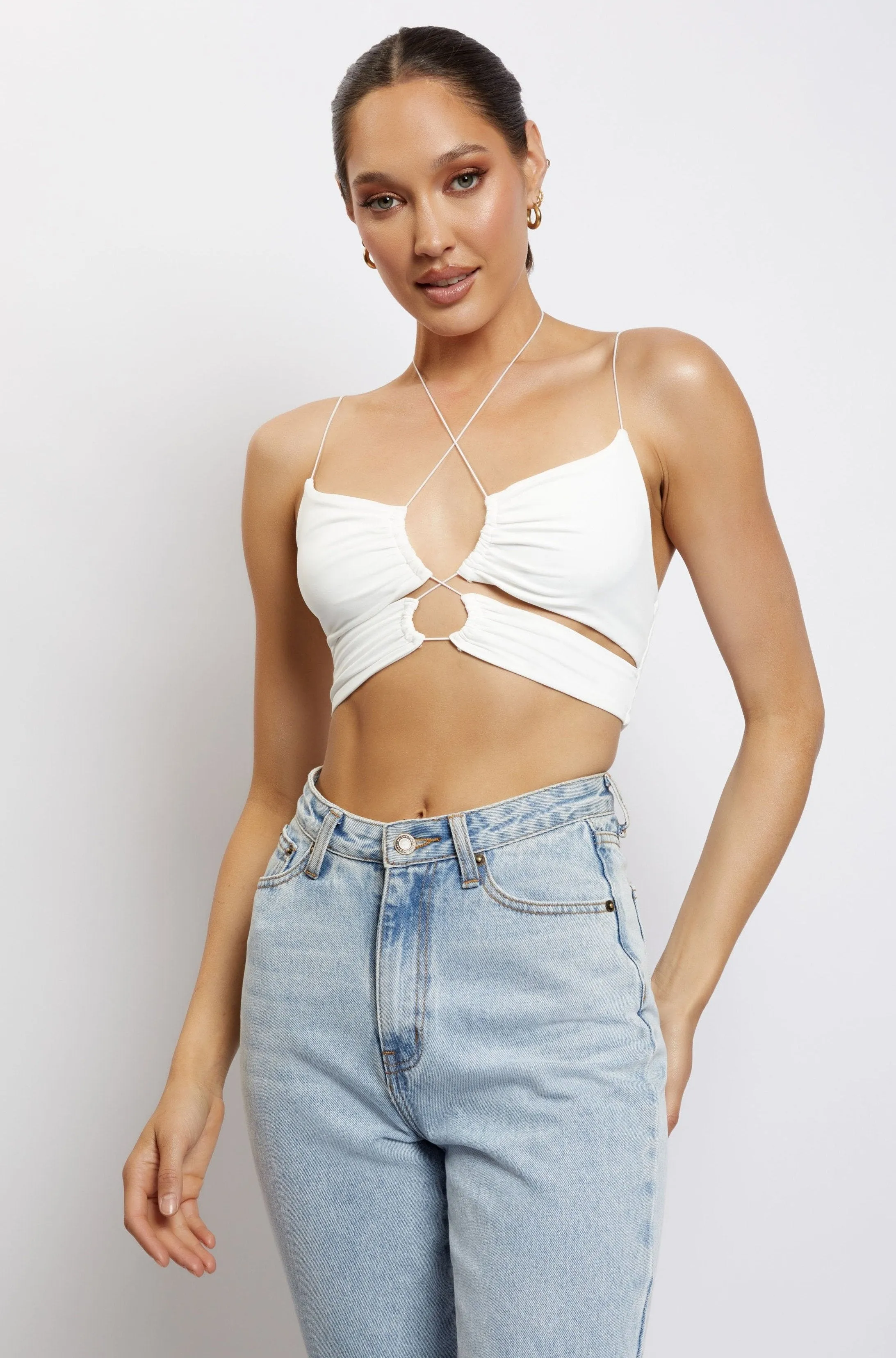 Phoenix Cut Out Ruched Crop Top - White sold by Meshki product image thumbnail 2