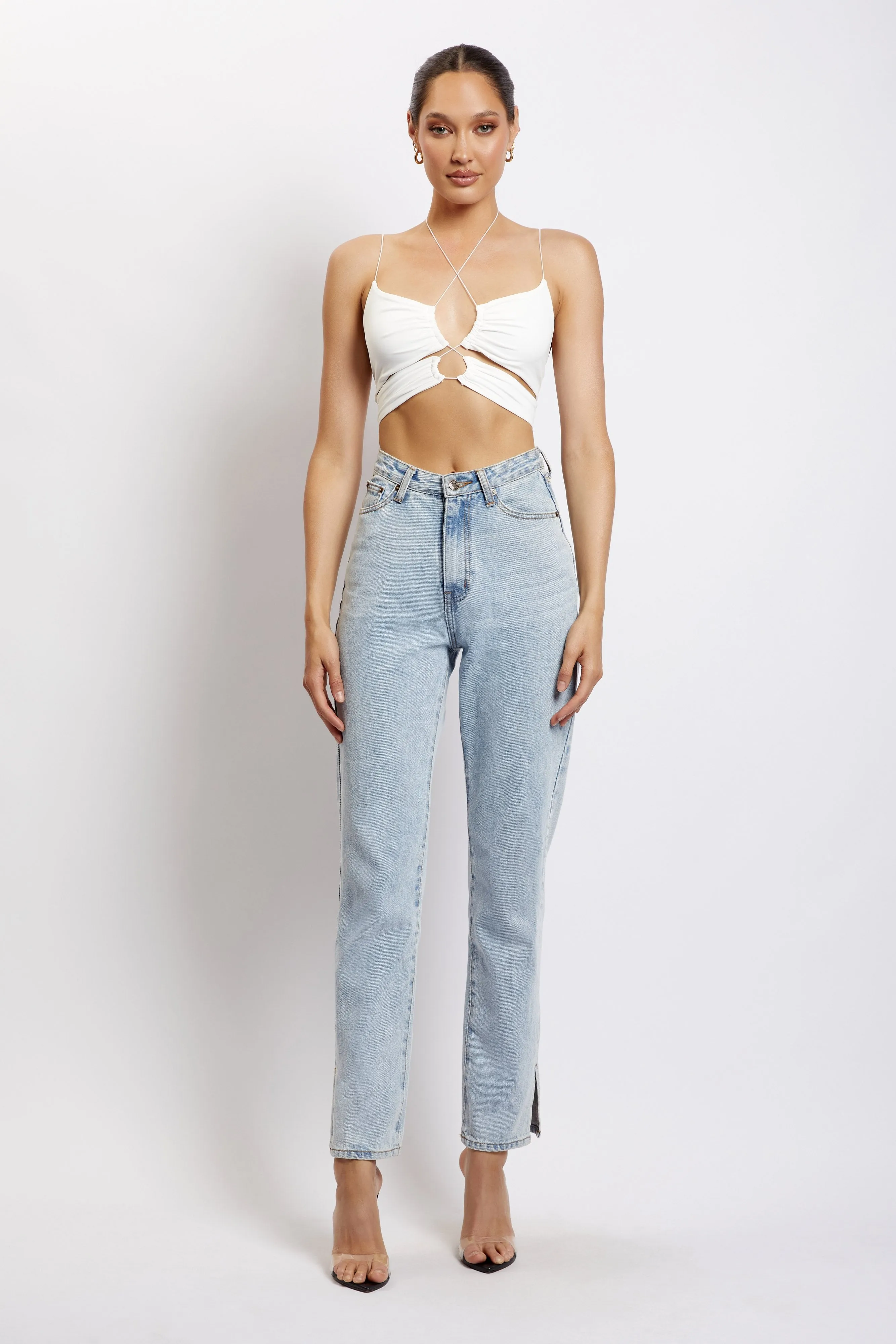 Phoenix Cut Out Ruched Crop Top - White sold by Meshki product image thumbnail 3