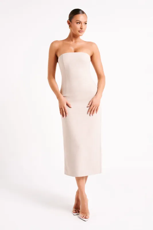Sable Textured Midi Dress - Natural sold by Meshki