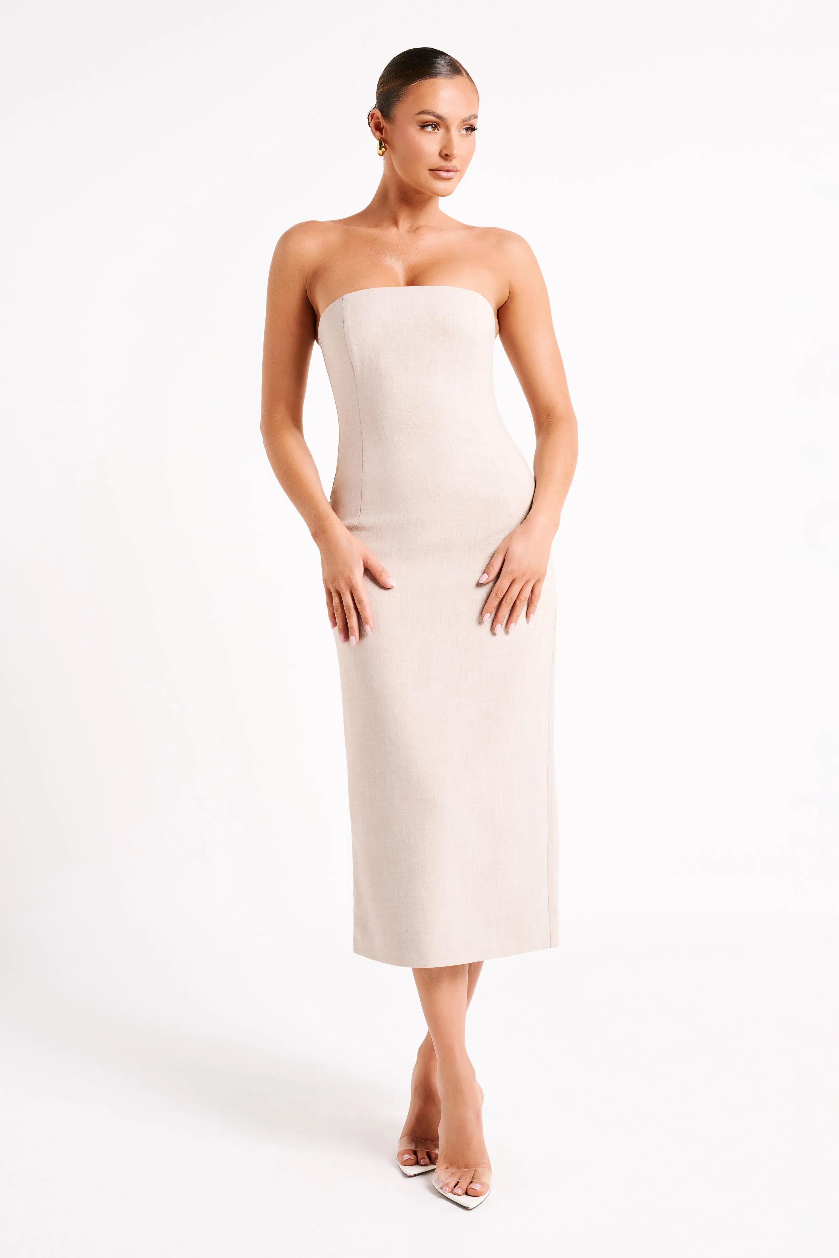 Sable Textured Midi Dress - Natural sold by Meshki