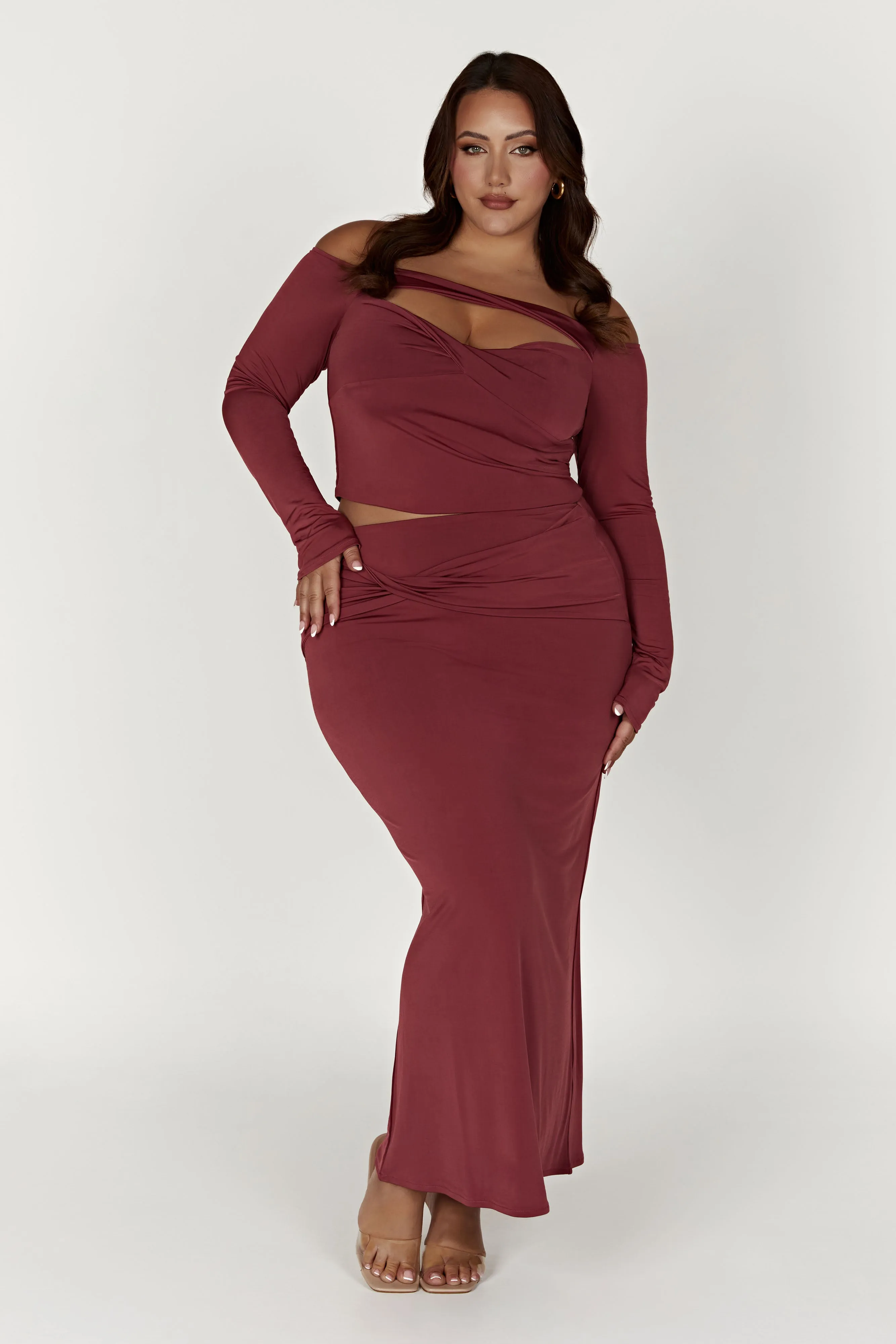 Ceri Maxi Twist Skirt - Wine sold by Meshki product image thumbnail 4