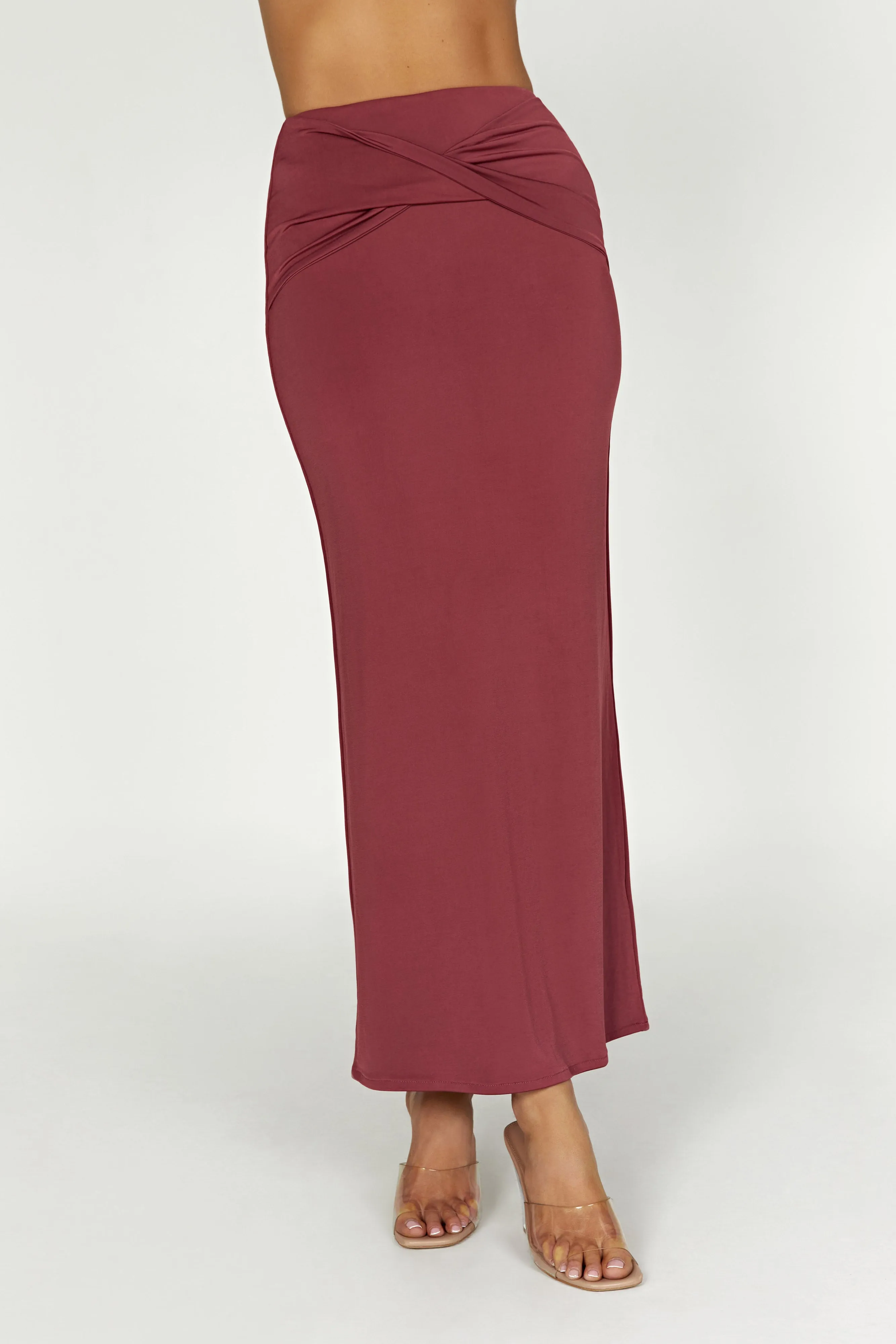 Ceri Maxi Twist Skirt - Wine sold by Meshki