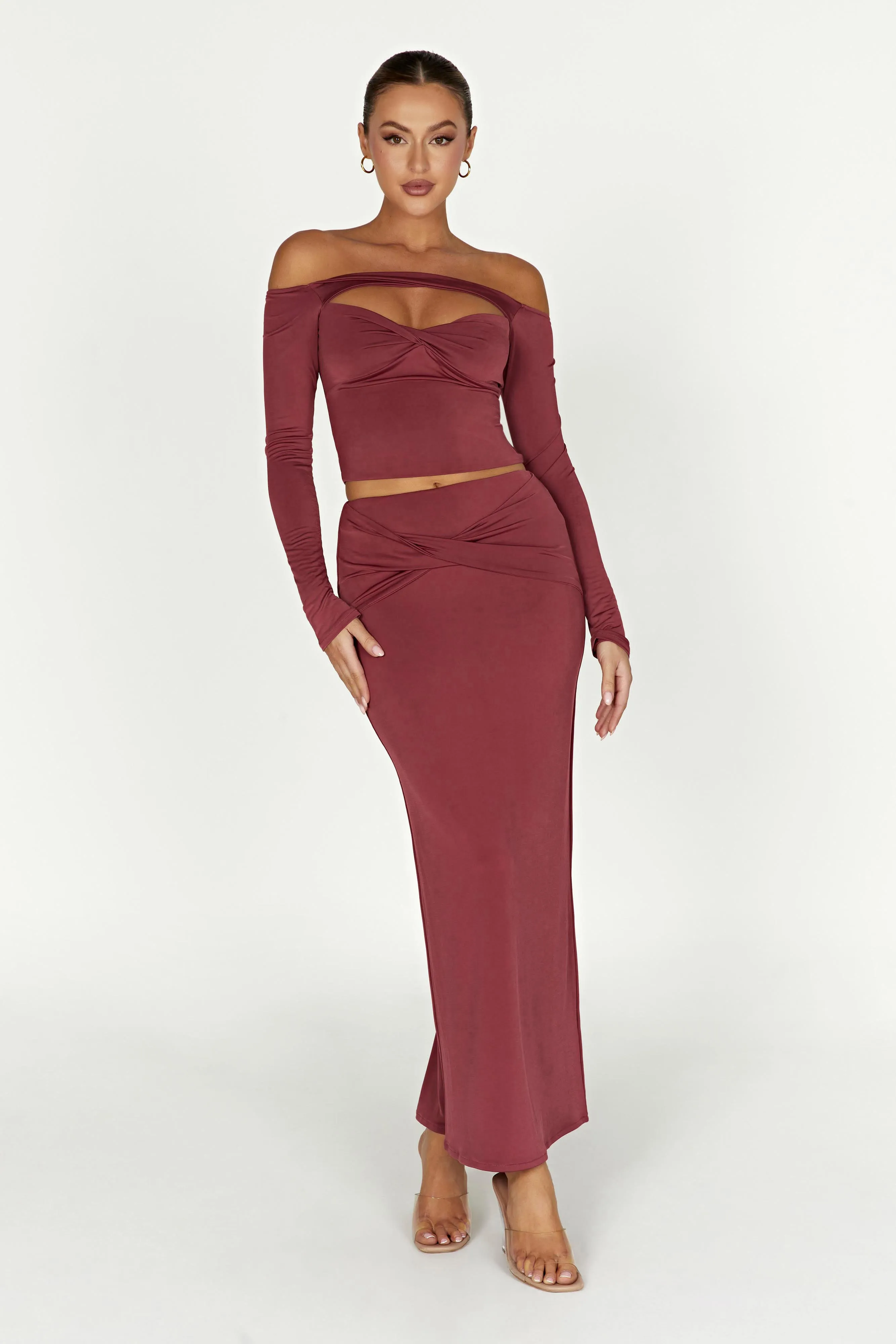 Ceri Maxi Twist Skirt - Wine sold by Meshki product image thumbnail 3