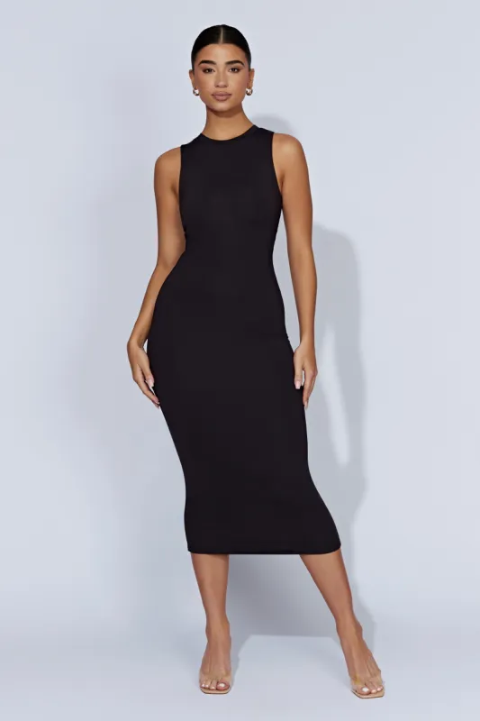 Jill Sleeveless Tank Midi Dress - Black sold by Meshki