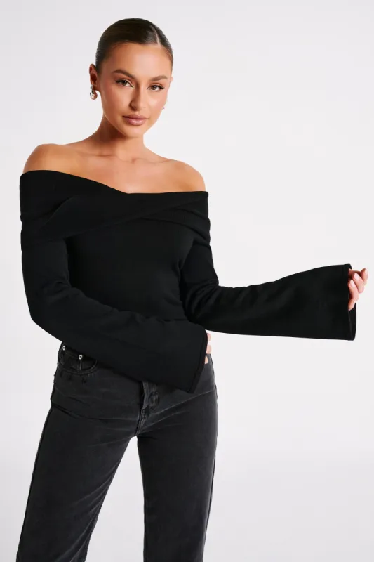 Marlisa Off Shoulder Twist Top - Black sold by Meshki