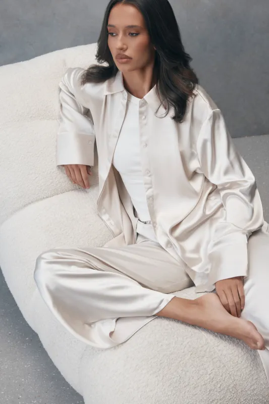 Nori Satin Shirt - Ivory sold by Meshki